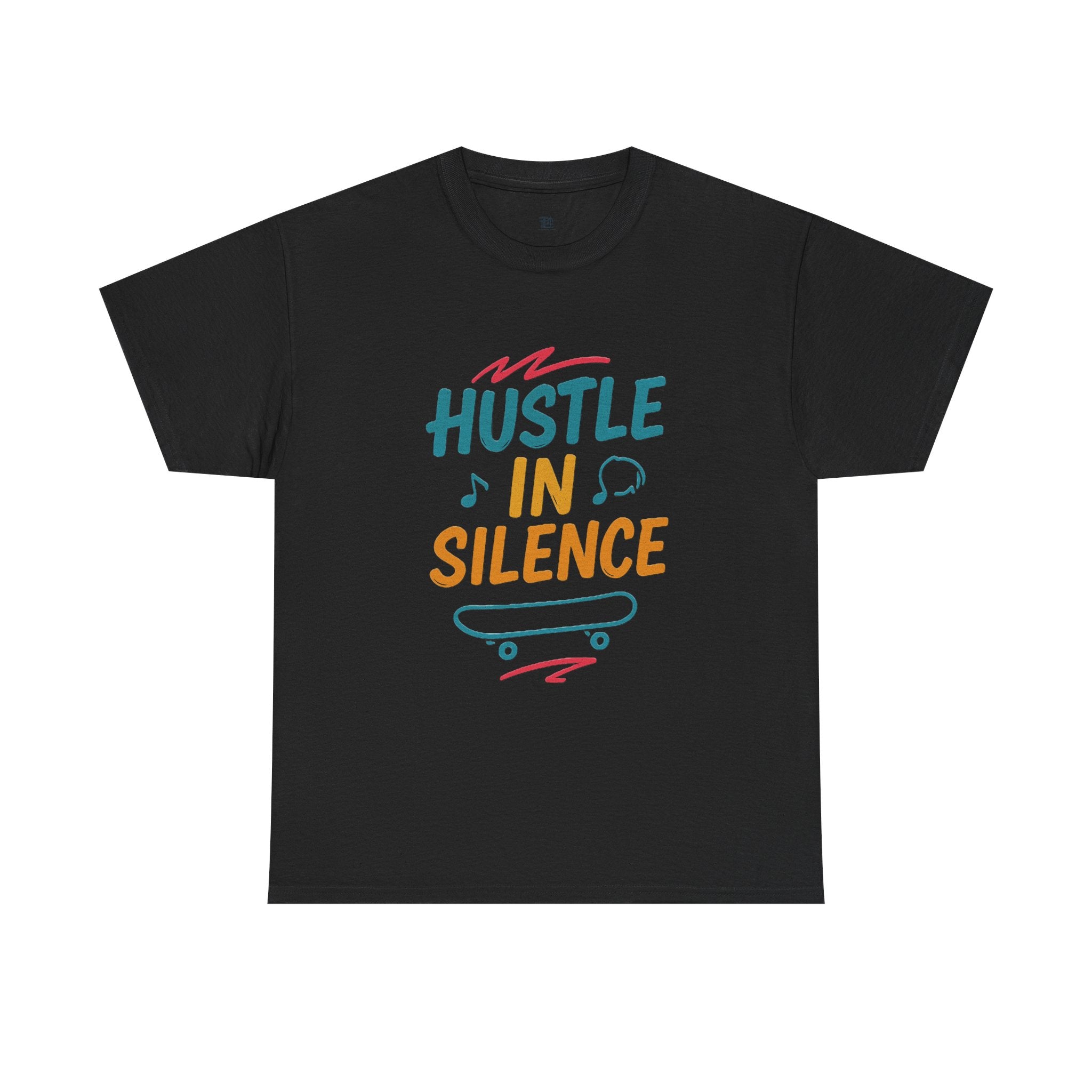 Hustle in Silence Tee - Unisex Heavy Cotton T-Shirt, Skateboarder Gift, Cool Casual Wear, Fitness Shirt, Motivational Apparel
