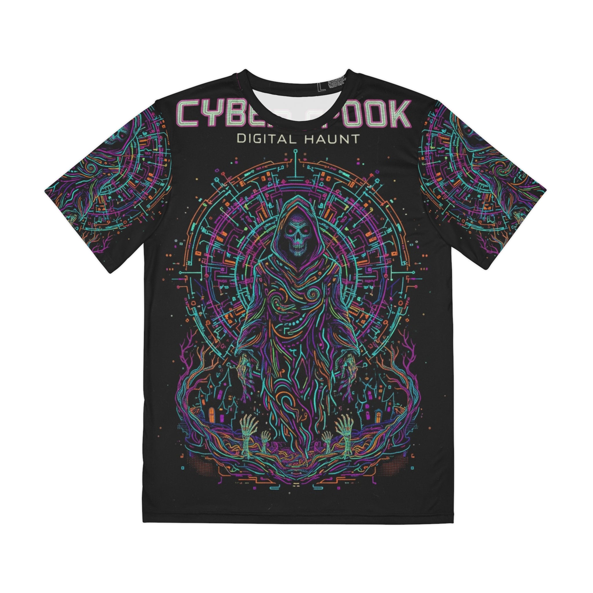 Cyber Spook Men's Polyester Tee, Gothic Graphic Tee, Halloween Costume Top, AOP T-Shirt, Unique Gift for Gamers, Digital Haunt Apparel