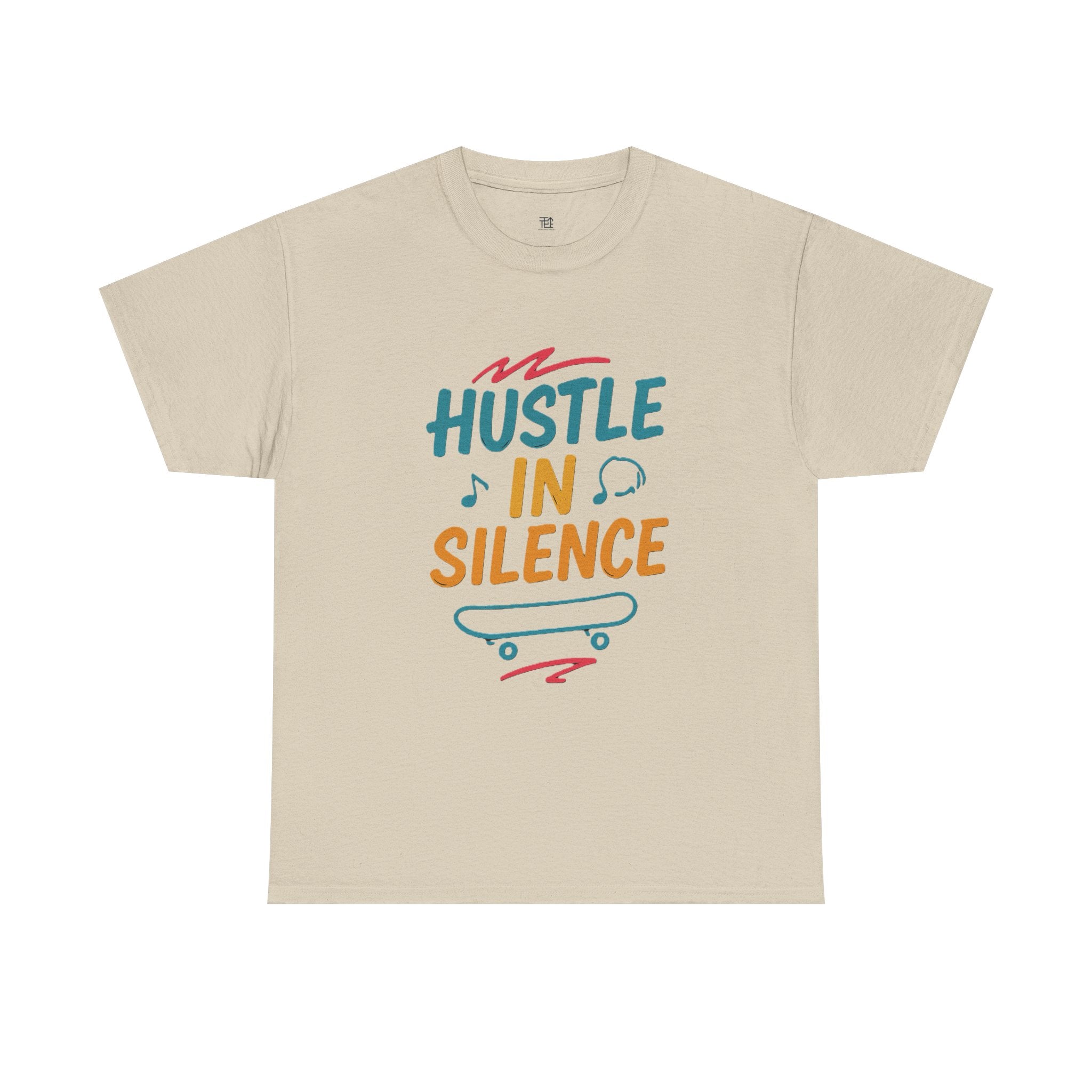 Hustle in Silence Tee - Unisex Heavy Cotton T-Shirt, Skateboarder Gift, Cool Casual Wear, Fitness Shirt, Motivational Apparel