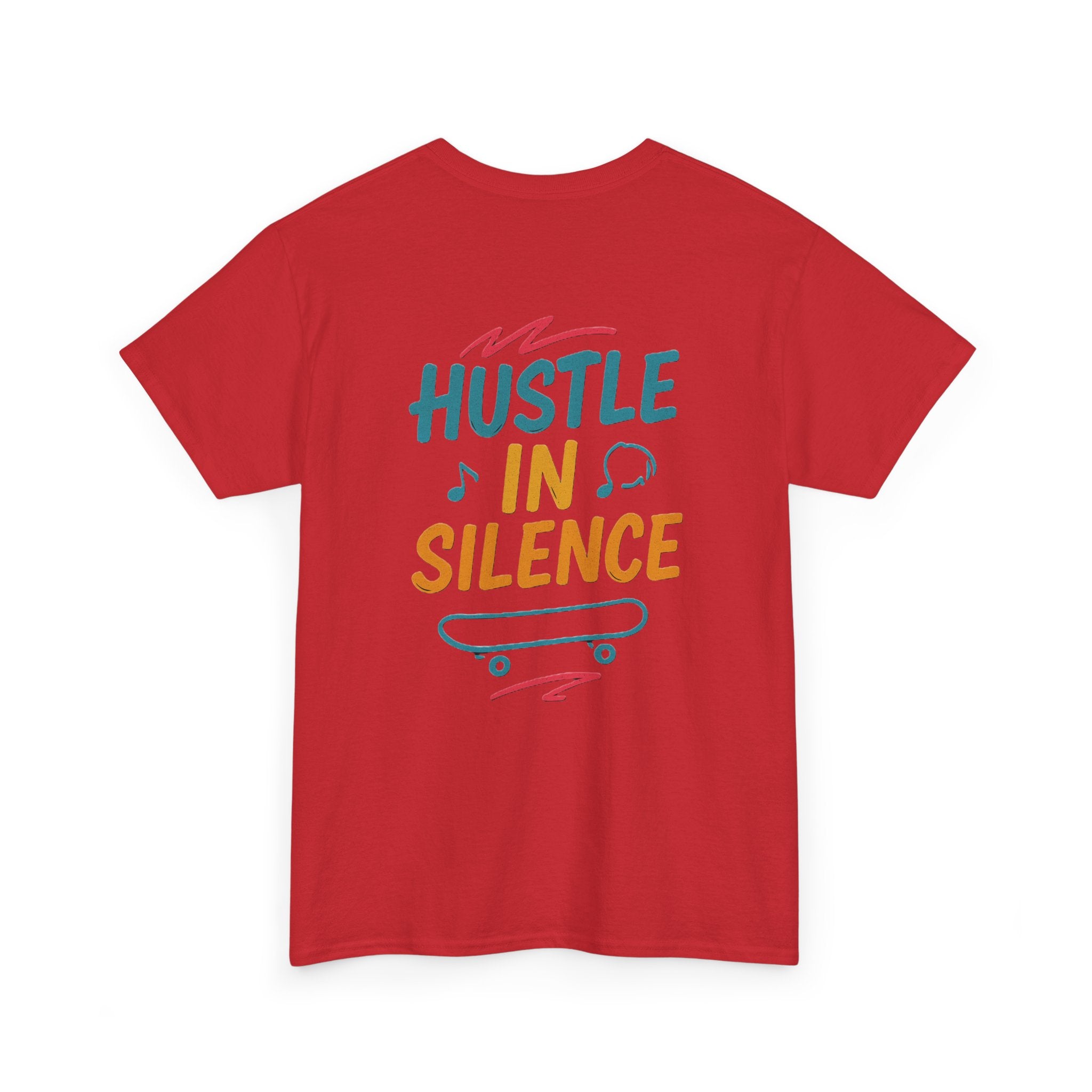 Hustle in Silence Tee - Unisex Heavy Cotton T-Shirt, Skateboarder Gift, Cool Casual Wear, Fitness Shirt, Motivational Apparel