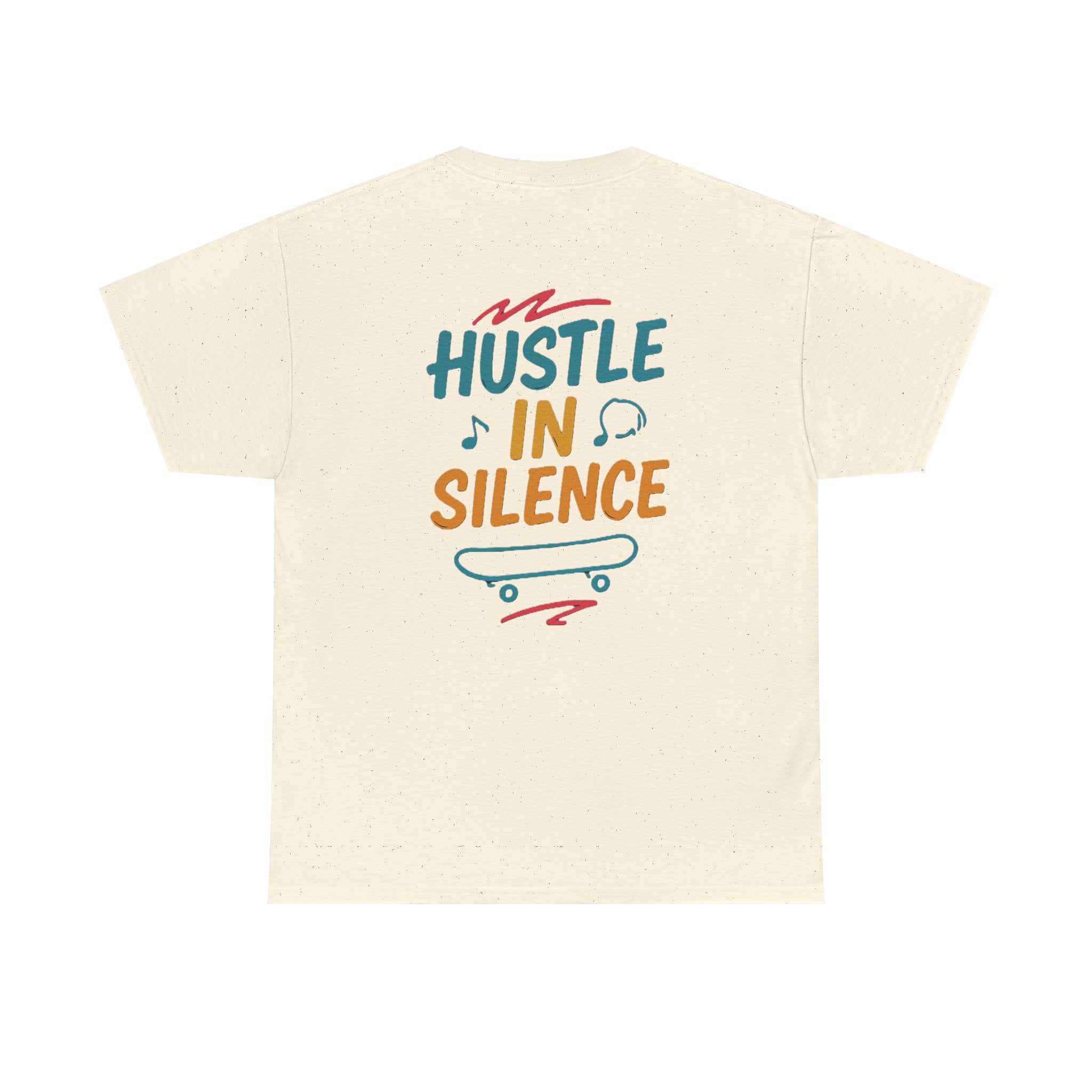 Hustle in Silence Tee - Unisex Heavy Cotton T-Shirt, Skateboarder Gift, Cool Casual Wear, Fitness Shirt, Motivational Apparel