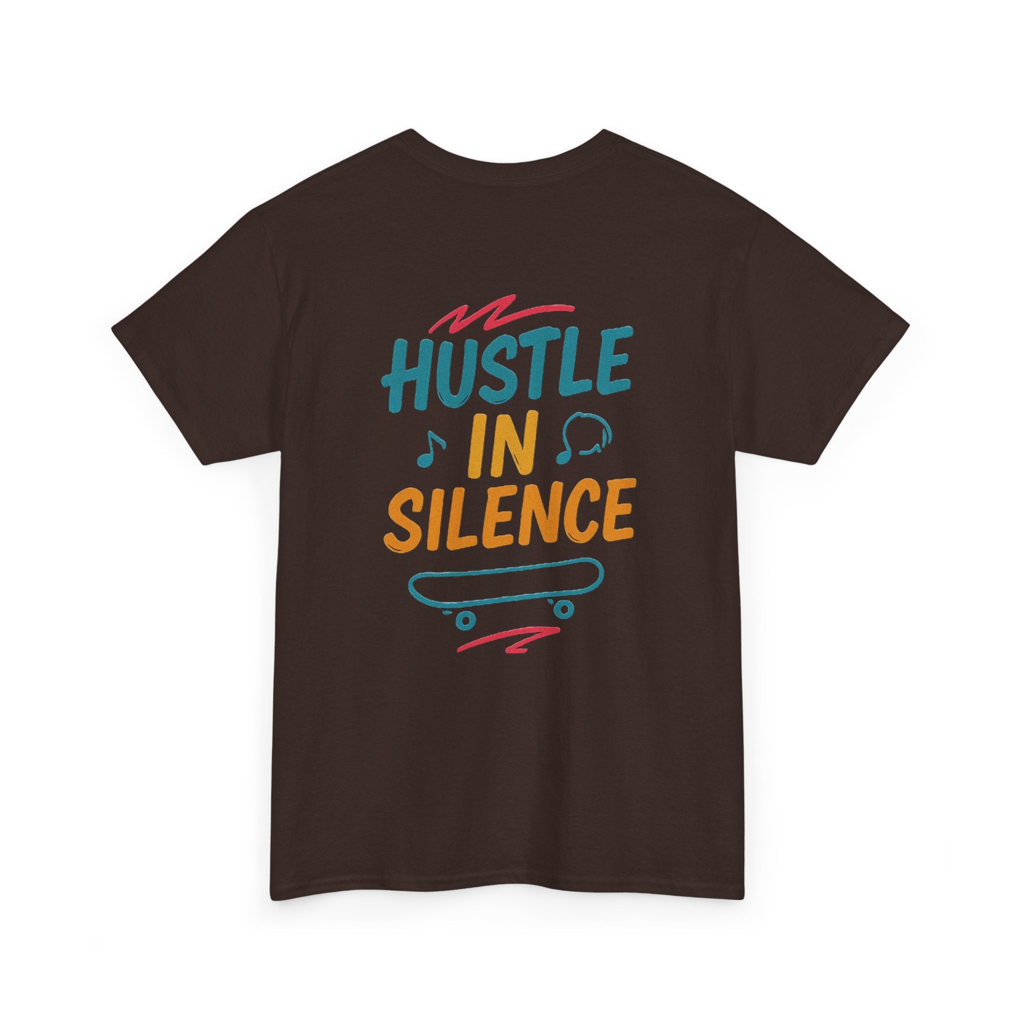 Hustle in Silence Tee - Unisex Heavy Cotton T-Shirt, Skateboarder Gift, Cool Casual Wear, Fitness Shirt, Motivational Apparel