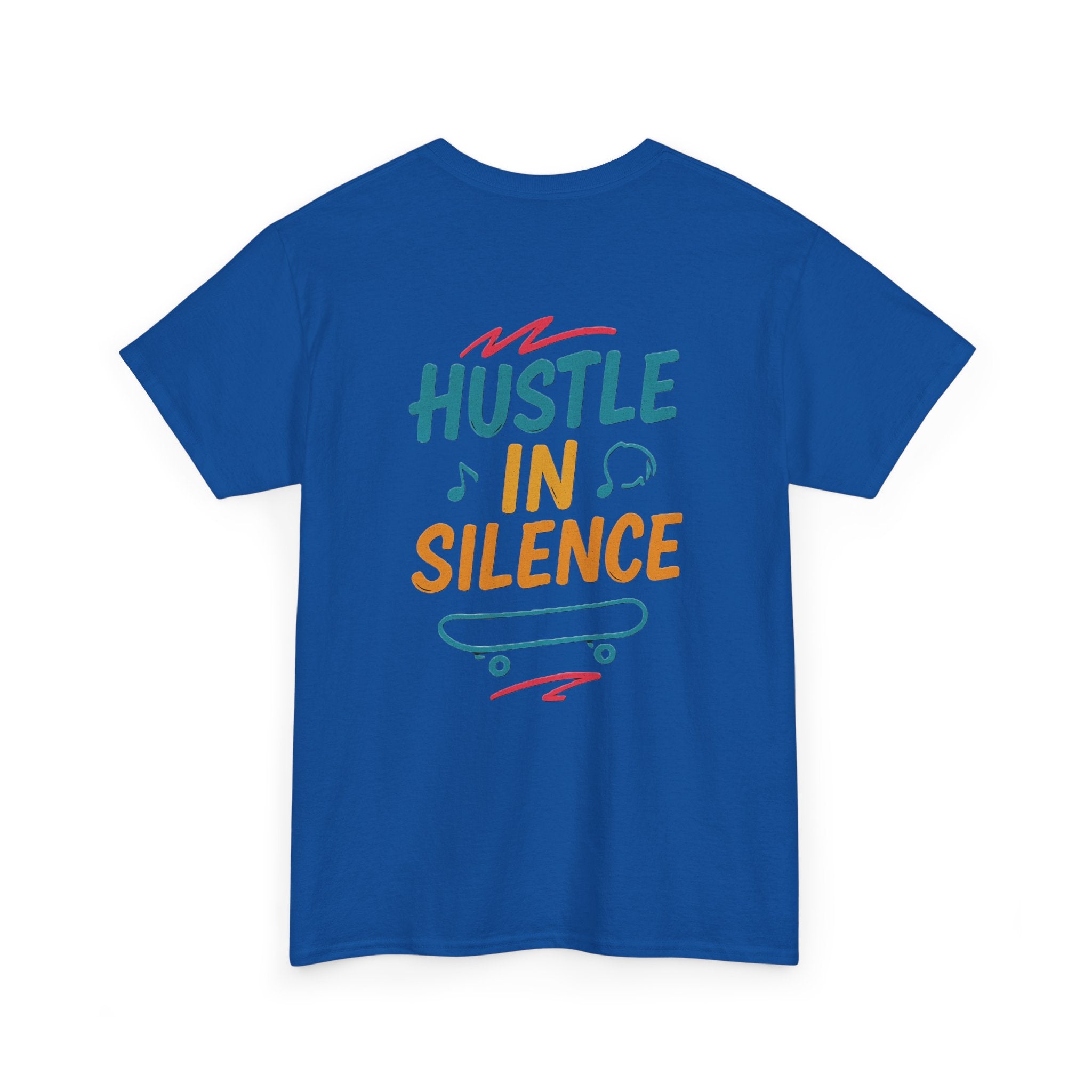 Hustle in Silence Tee - Unisex Heavy Cotton T-Shirt, Skateboarder Gift, Cool Casual Wear, Fitness Shirt, Motivational Apparel