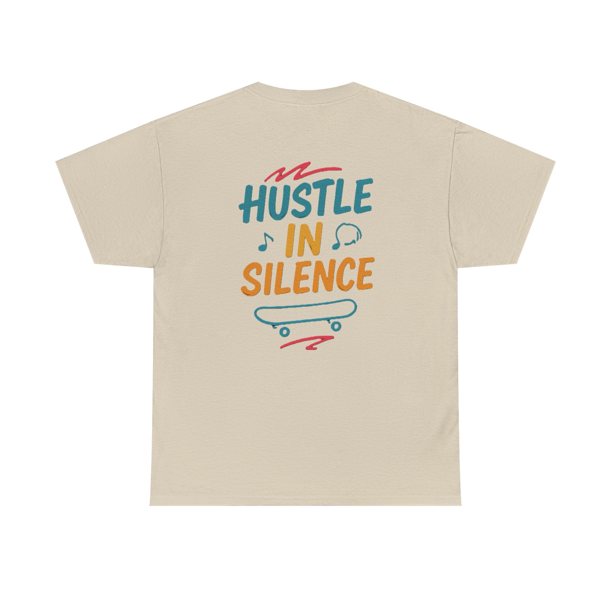 Hustle in Silence Tee - Unisex Heavy Cotton T-Shirt, Skateboarder Gift, Cool Casual Wear, Fitness Shirt, Motivational Apparel