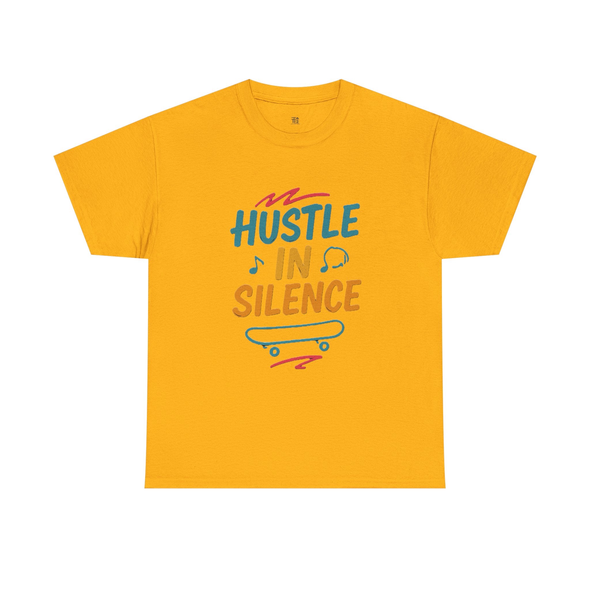 Hustle in Silence Tee - Unisex Heavy Cotton T-Shirt, Skateboarder Gift, Cool Casual Wear, Fitness Shirt, Motivational Apparel