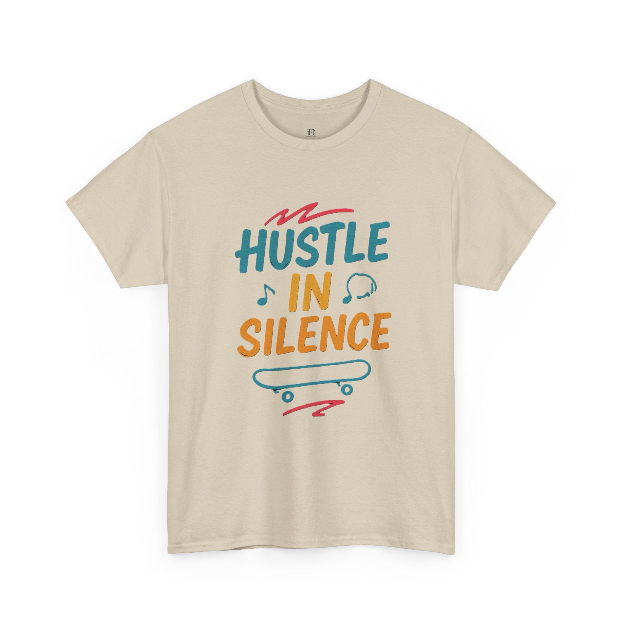 Hustle in Silence Tee - Unisex Heavy Cotton T-Shirt, Skateboarder Gift, Cool Casual Wear, Fitness Shirt, Motivational Apparel