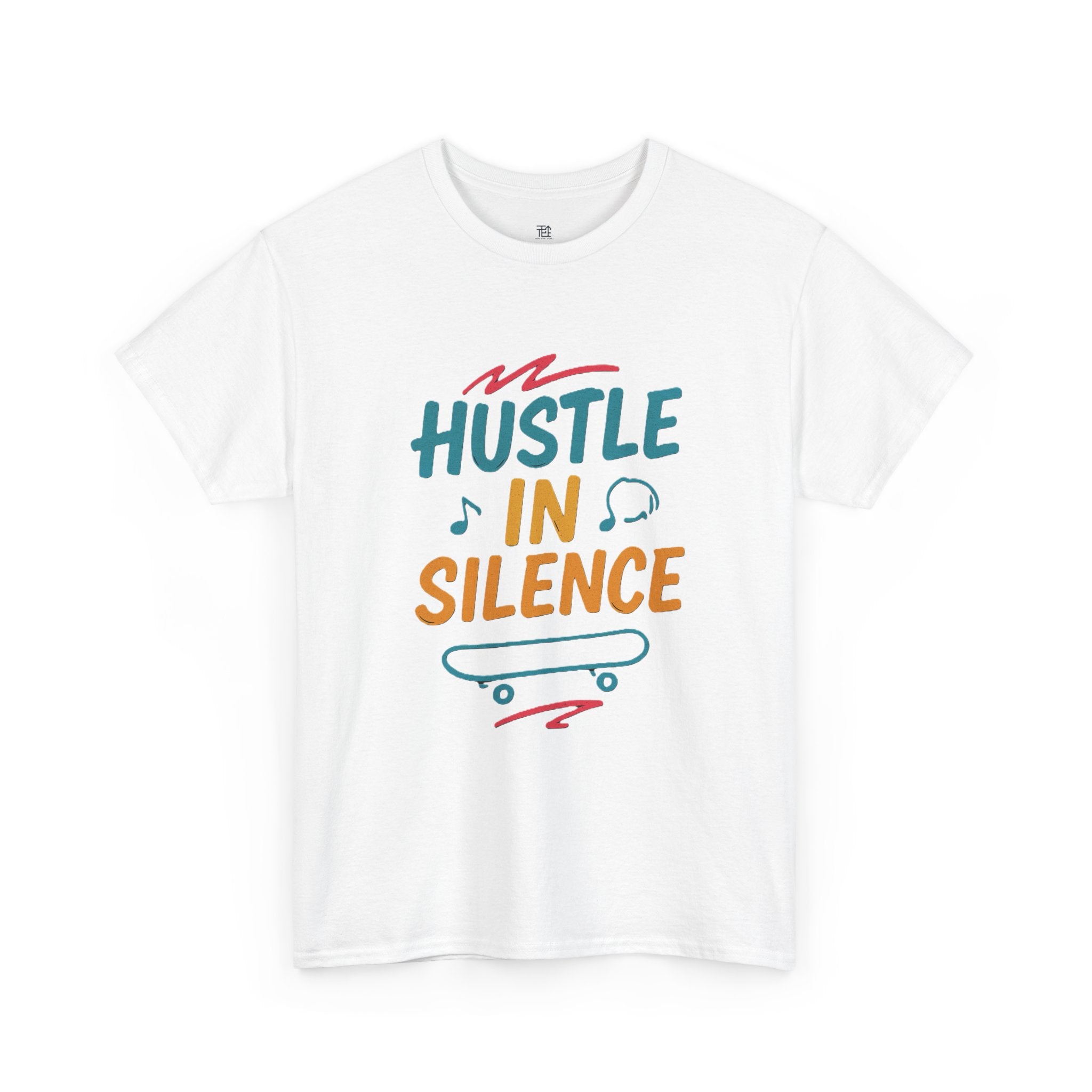 Hustle in Silence Tee - Unisex Heavy Cotton T-Shirt, Skateboarder Gift, Cool Casual Wear, Fitness Shirt, Motivational Apparel