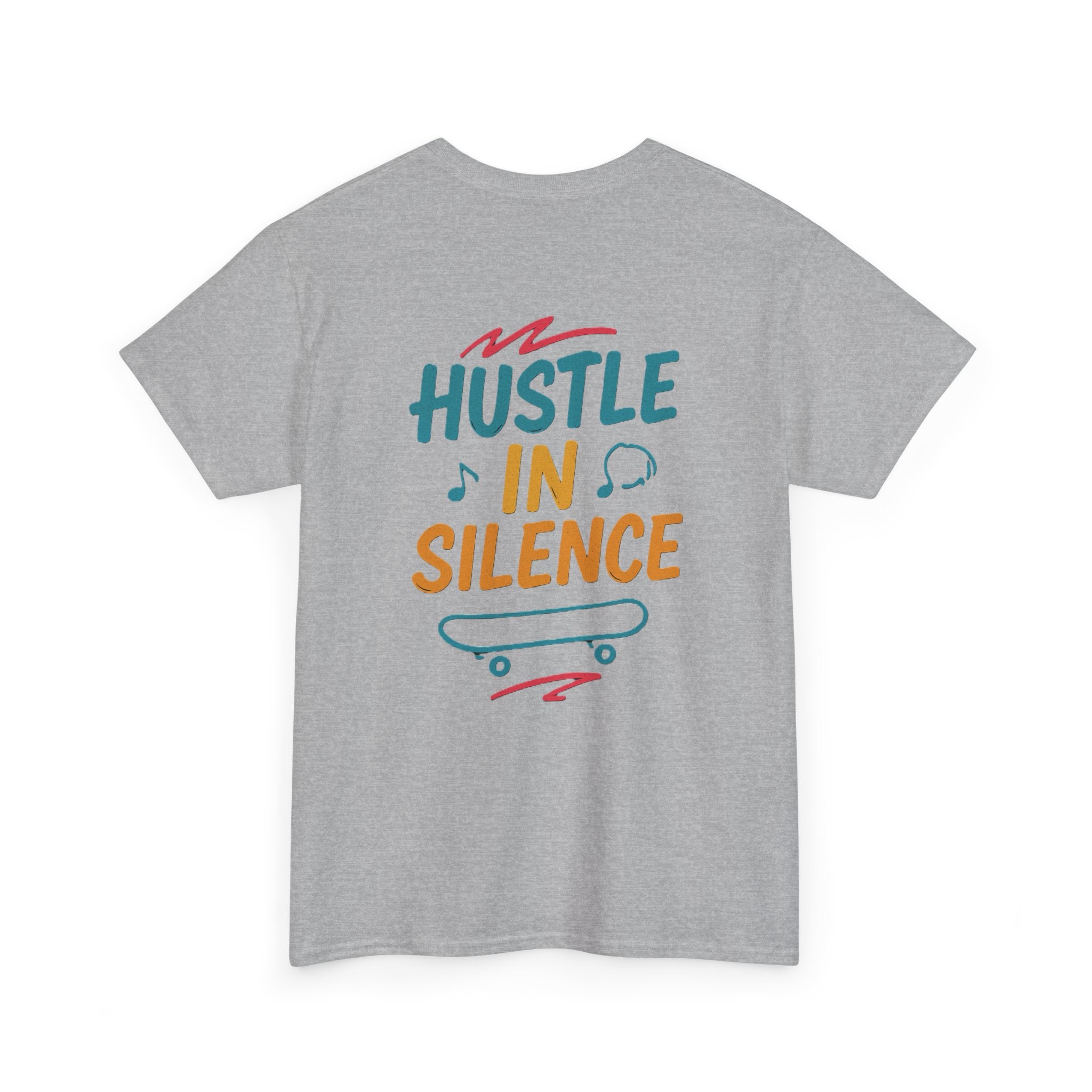 Hustle in Silence Tee - Unisex Heavy Cotton T-Shirt, Skateboarder Gift, Cool Casual Wear, Fitness Shirt, Motivational Apparel