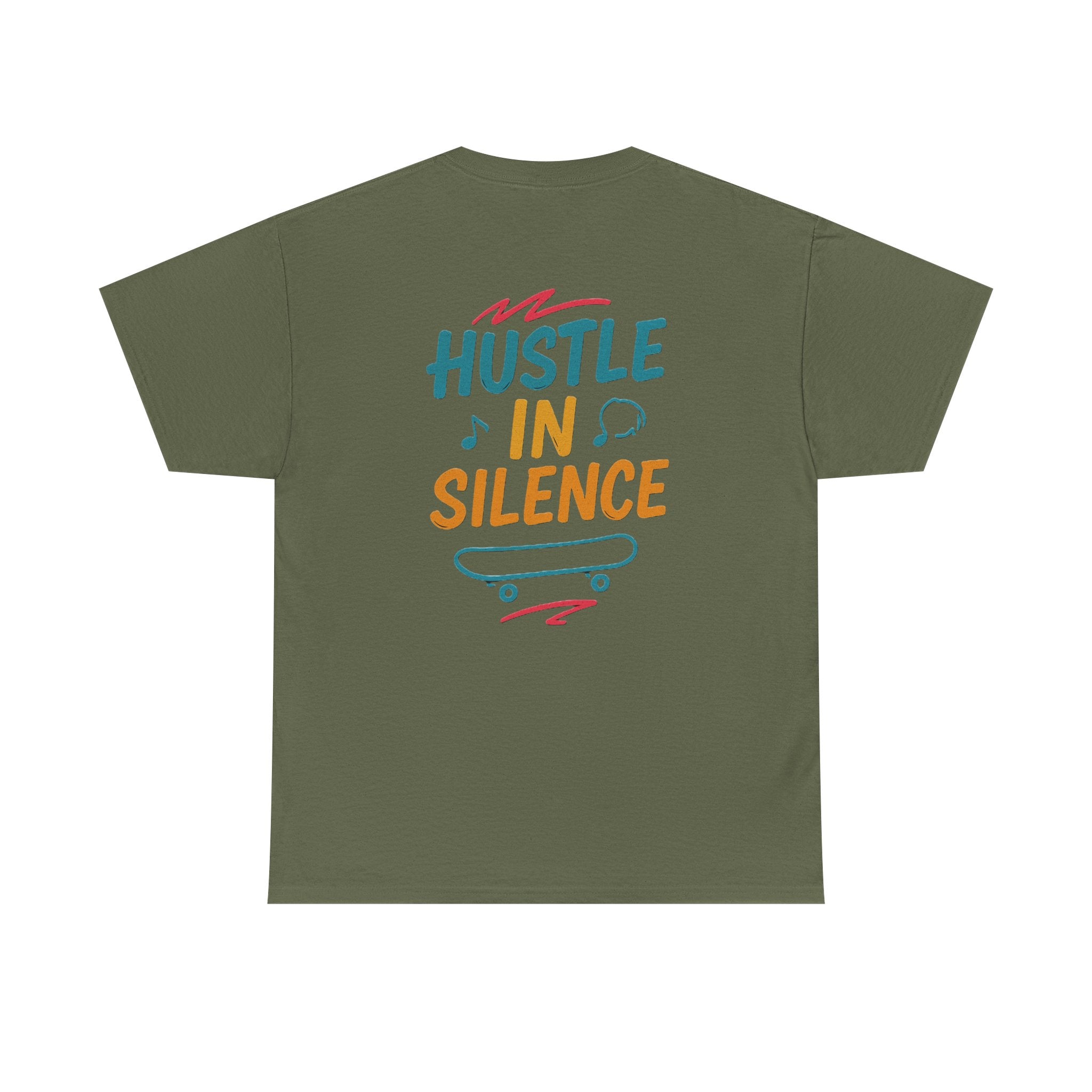 Hustle in Silence Tee - Unisex Heavy Cotton T-Shirt, Skateboarder Gift, Cool Casual Wear, Fitness Shirt, Motivational Apparel