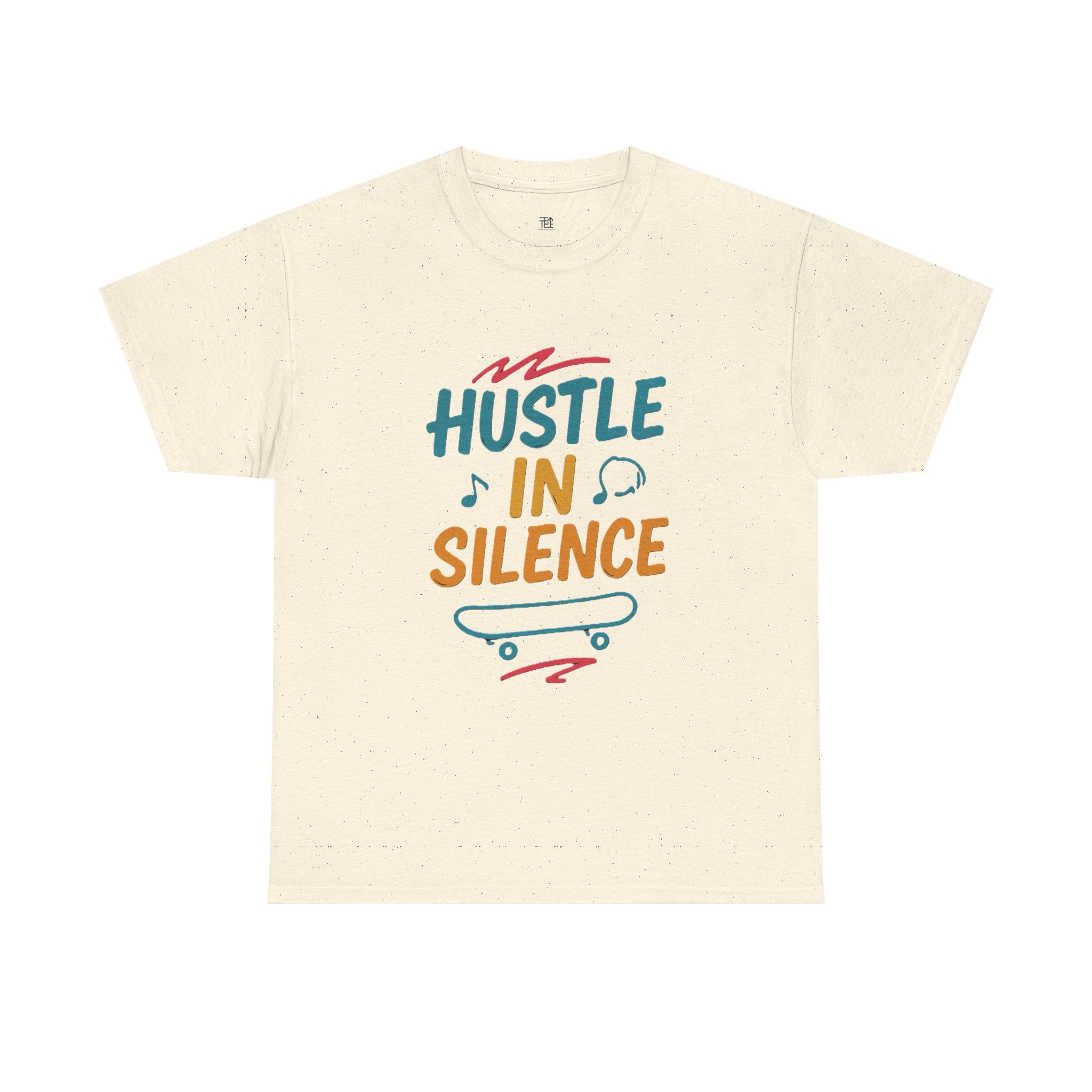 Hustle in Silence Tee - Unisex Heavy Cotton T-Shirt, Skateboarder Gift, Cool Casual Wear, Fitness Shirt, Motivational Apparel