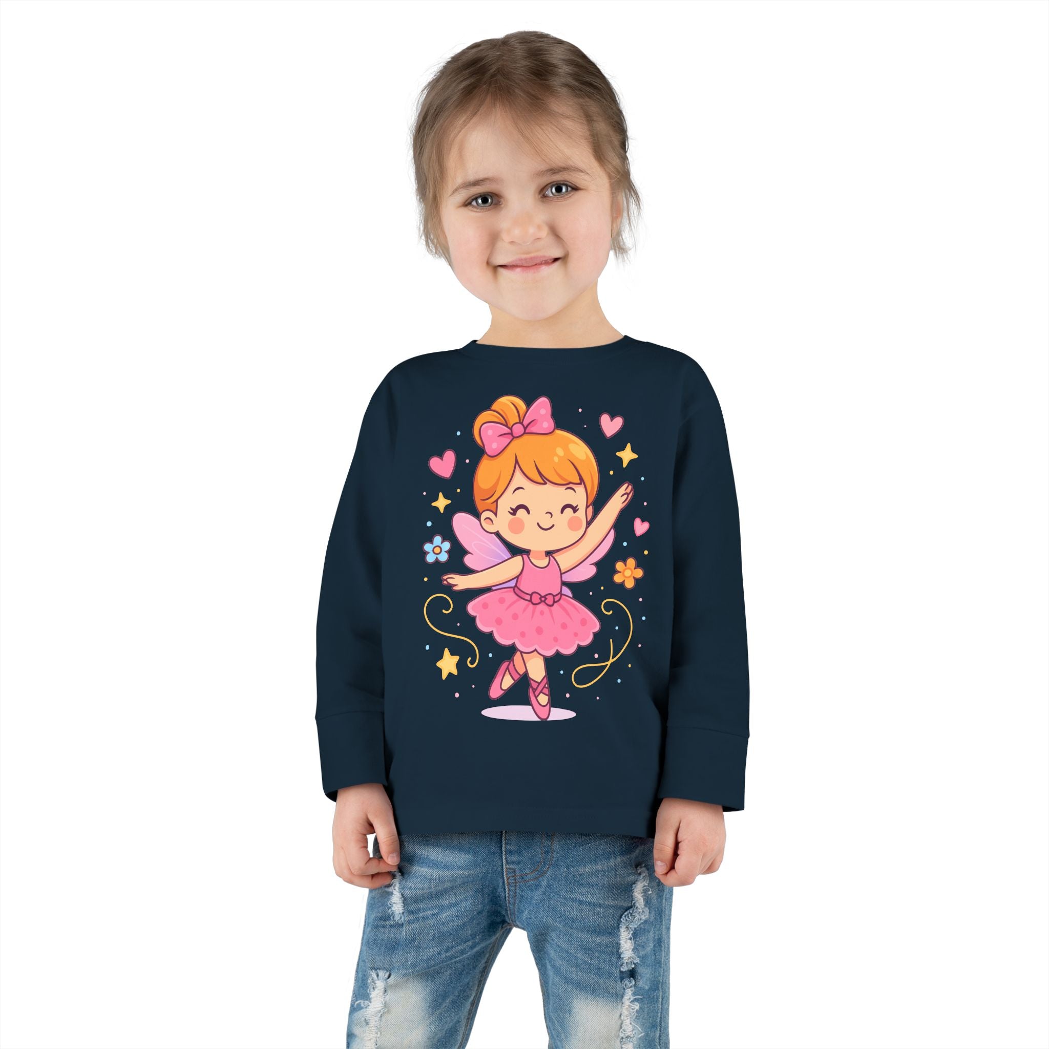 Cute Ballerina Toddler Long Sleeve Tee, Kids Dance Shirt, Toddler Gift, Ballet Costume Tee, Toddler Apparel for Birthdays, Dance Class