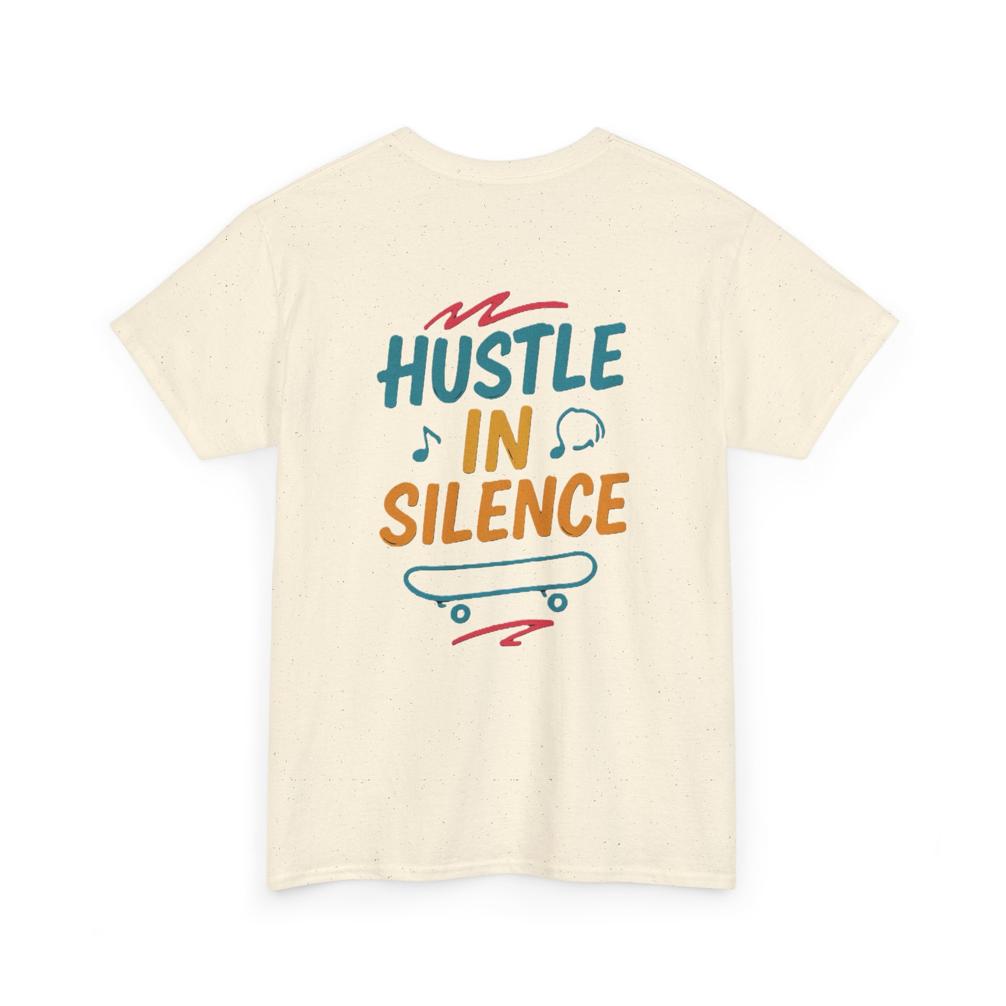 Hustle in Silence Tee - Unisex Heavy Cotton T-Shirt, Skateboarder Gift, Cool Casual Wear, Fitness Shirt, Motivational Apparel