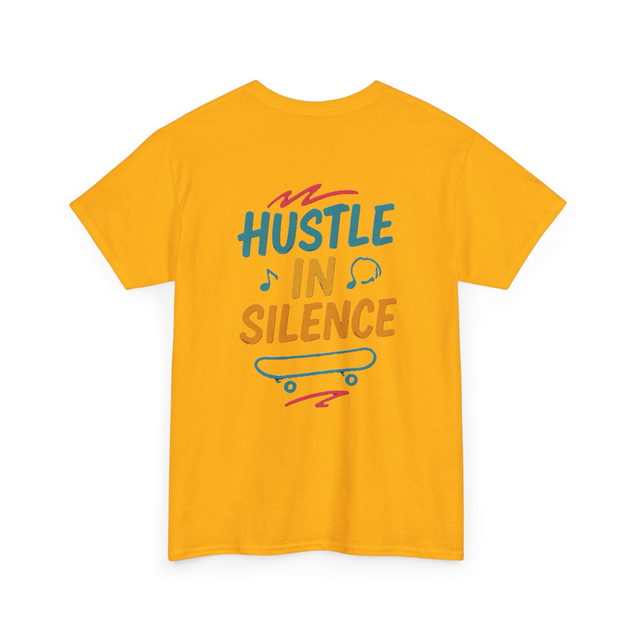 Hustle in Silence Tee - Unisex Heavy Cotton T-Shirt, Skateboarder Gift, Cool Casual Wear, Fitness Shirt, Motivational Apparel