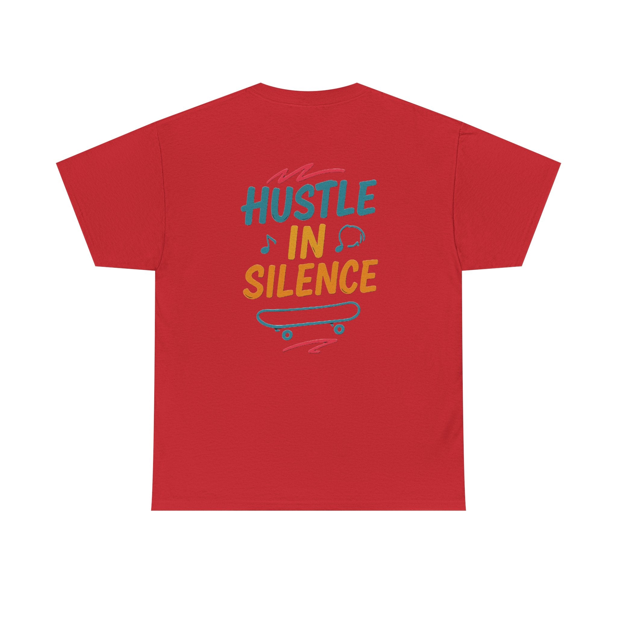 Hustle in Silence Tee - Unisex Heavy Cotton T-Shirt, Skateboarder Gift, Cool Casual Wear, Fitness Shirt, Motivational Apparel