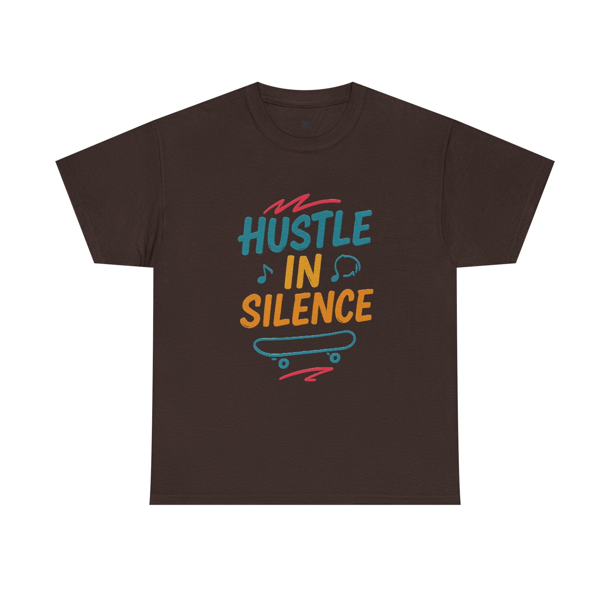 Hustle in Silence Tee - Unisex Heavy Cotton T-Shirt, Skateboarder Gift, Cool Casual Wear, Fitness Shirt, Motivational Apparel