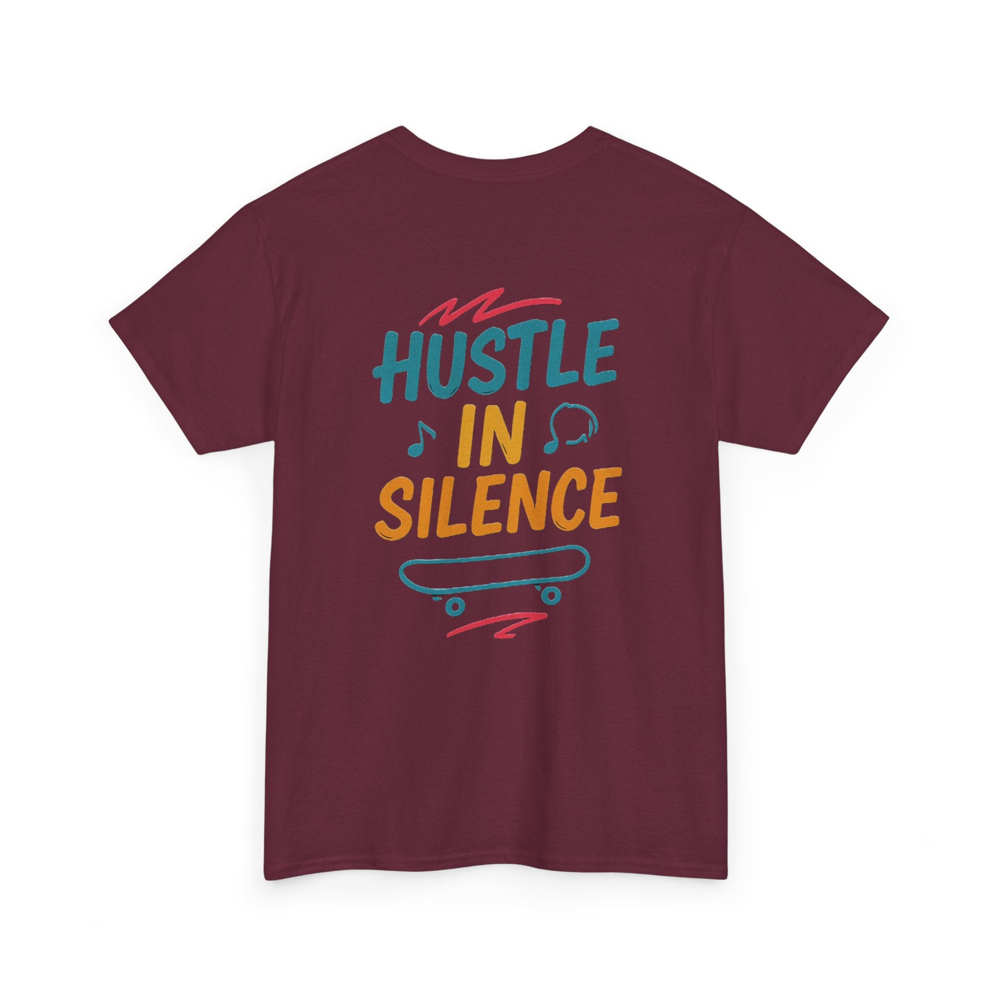 Hustle in Silence Tee - Unisex Heavy Cotton T-Shirt, Skateboarder Gift, Cool Casual Wear, Fitness Shirt, Motivational Apparel