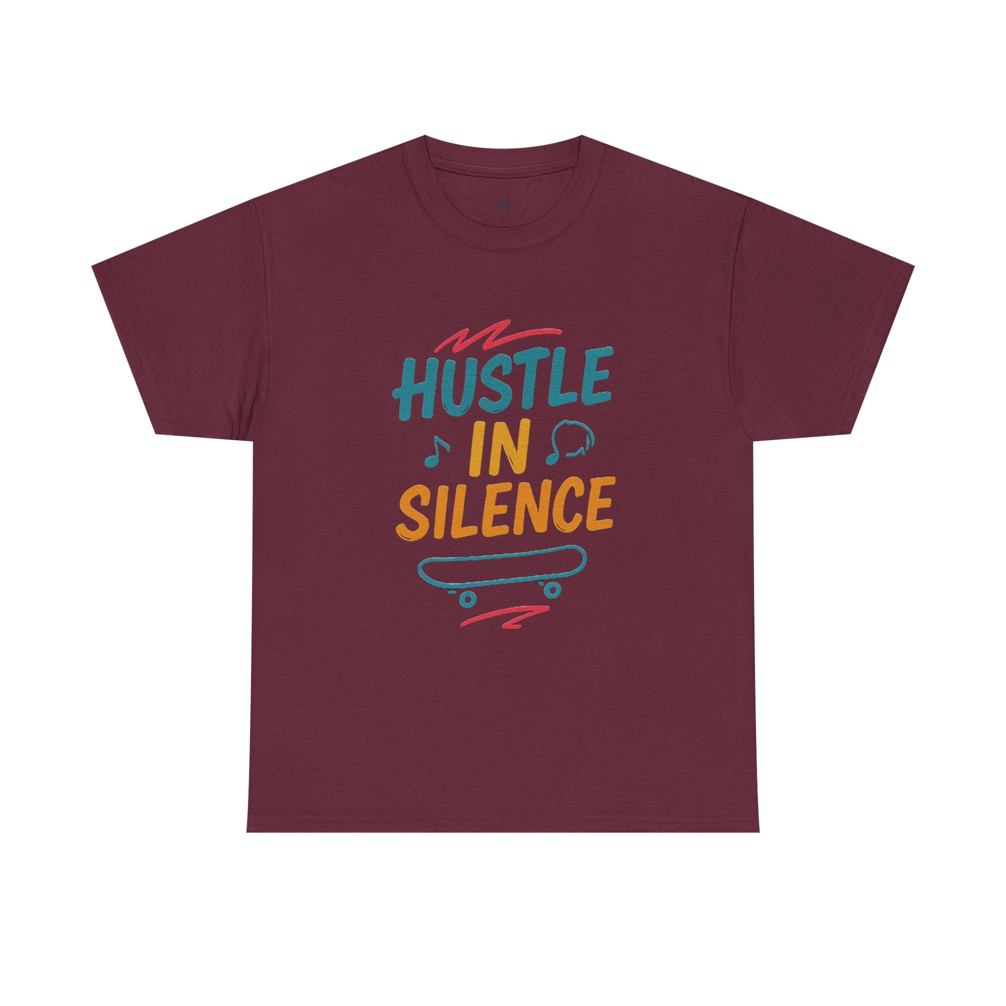 Hustle in Silence Tee - Unisex Heavy Cotton T-Shirt, Skateboarder Gift, Cool Casual Wear, Fitness Shirt, Motivational Apparel