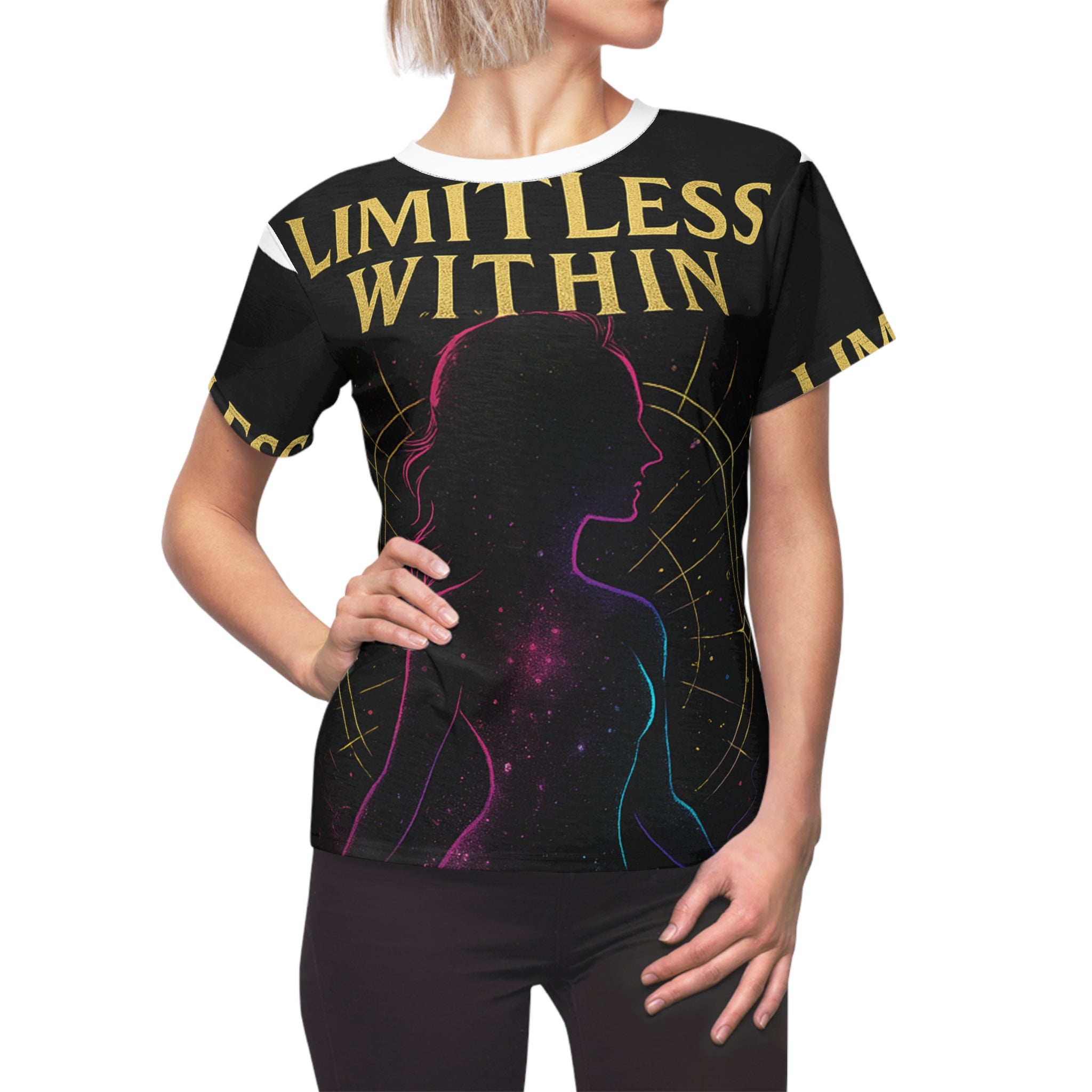 Limitless Within Women's Cut & Sew Tee - Inspiring Mindfulness Shirt, Spiritual Gift, Yoga Top, Motivational Apparel, AOP Design