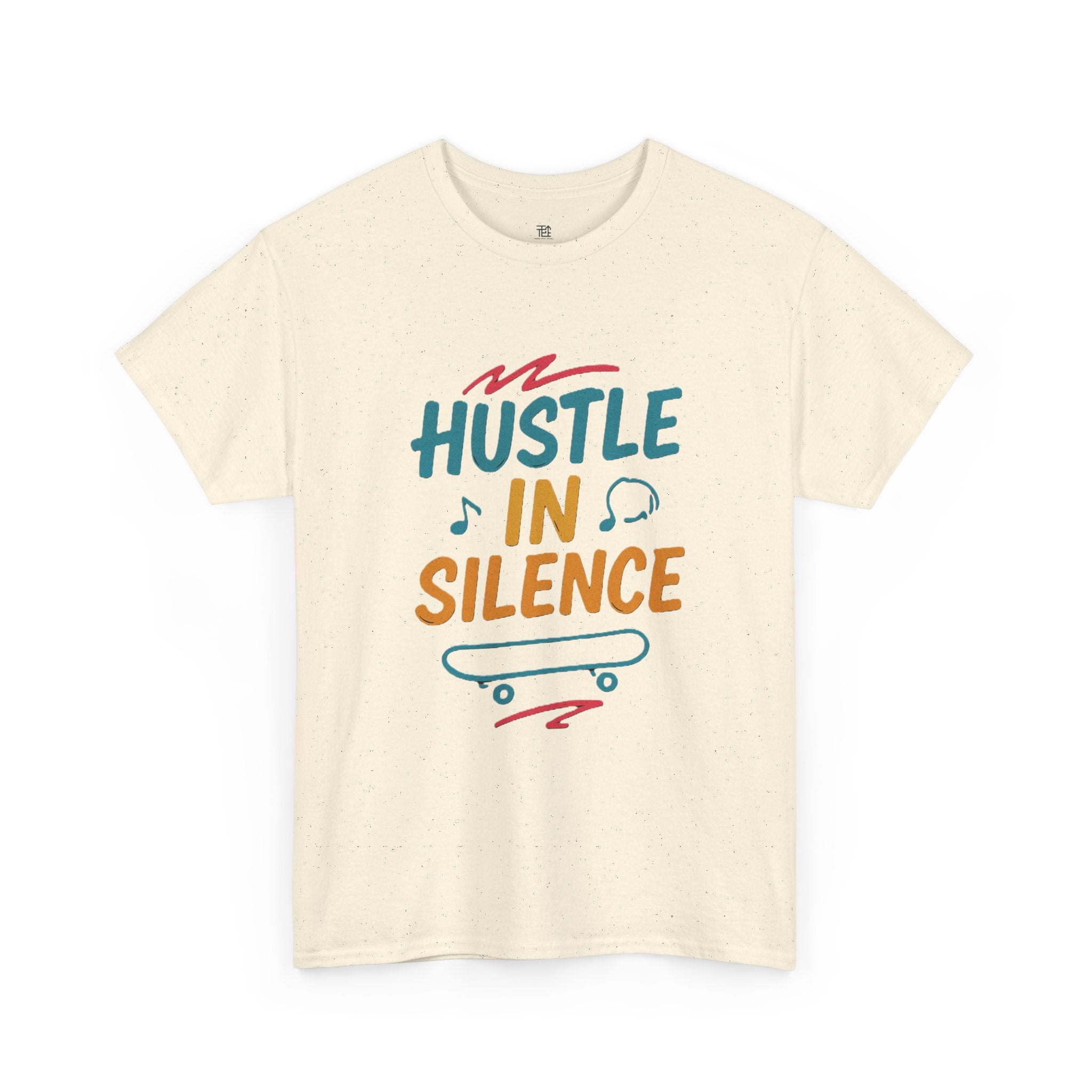 Hustle in Silence Tee - Unisex Heavy Cotton T-Shirt, Skateboarder Gift, Cool Casual Wear, Fitness Shirt, Motivational Apparel