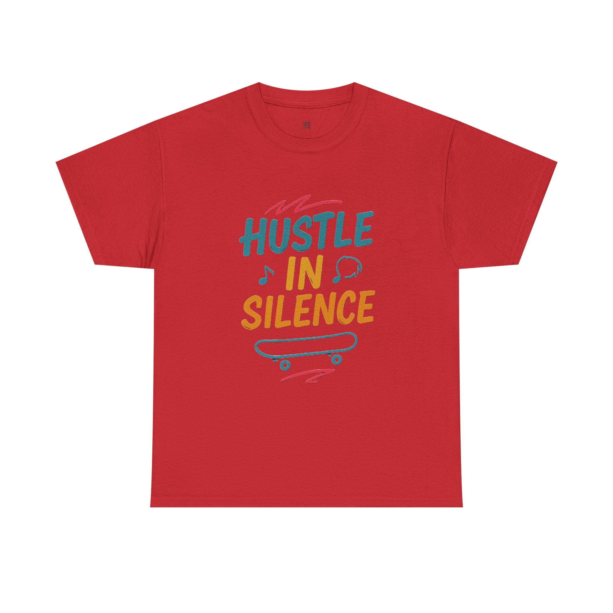 Hustle in Silence Tee - Unisex Heavy Cotton T-Shirt, Skateboarder Gift, Cool Casual Wear, Fitness Shirt, Motivational Apparel