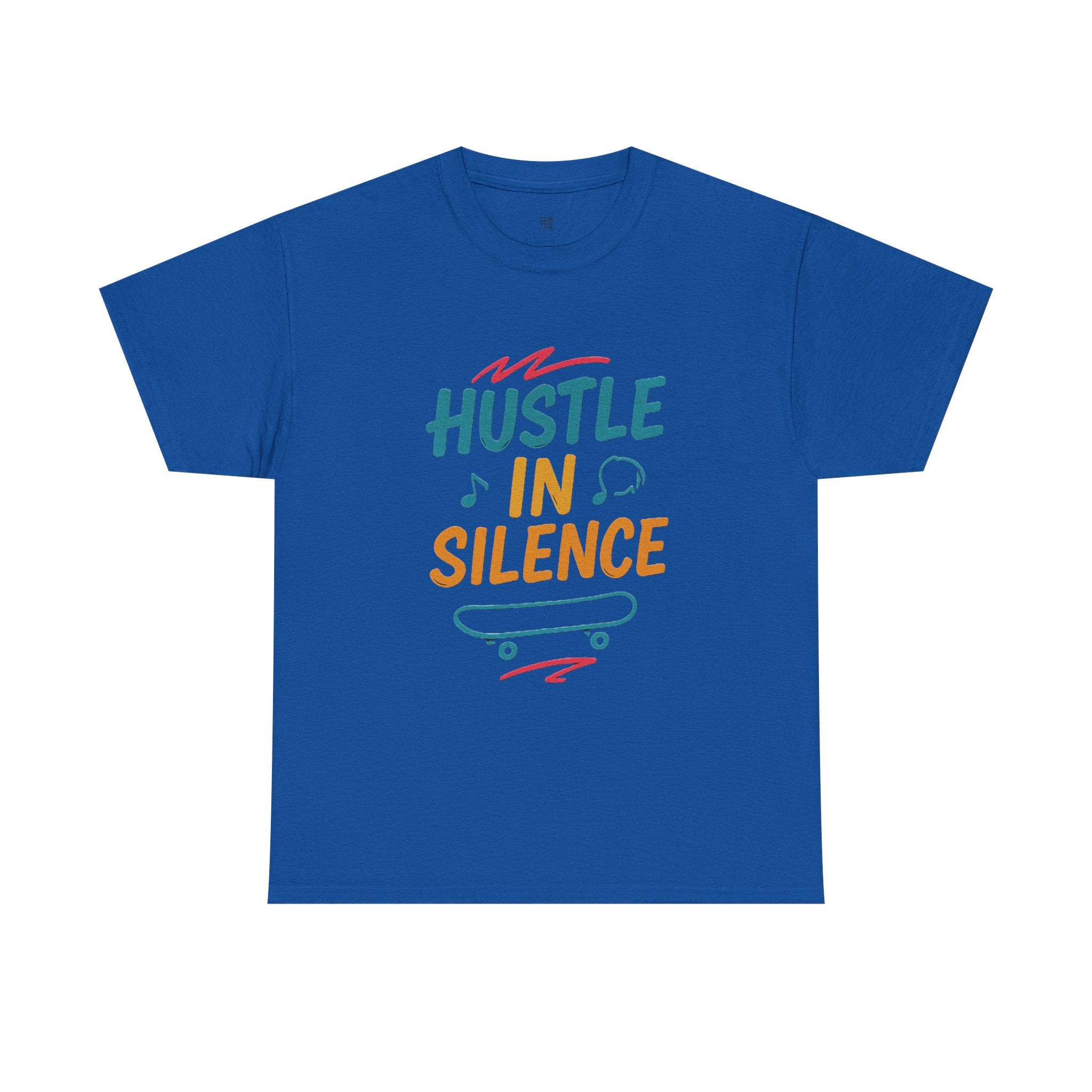 Hustle in Silence Tee - Unisex Heavy Cotton T-Shirt, Skateboarder Gift, Cool Casual Wear, Fitness Shirt, Motivational Apparel