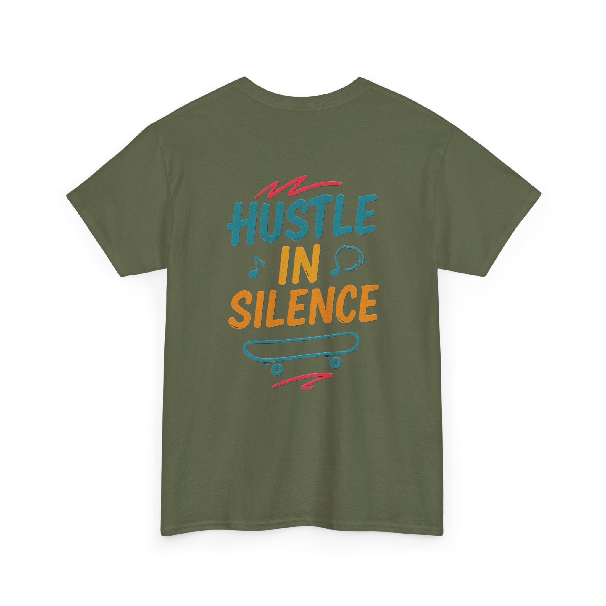 Hustle in Silence Tee - Unisex Heavy Cotton T-Shirt, Skateboarder Gift, Cool Casual Wear, Fitness Shirt, Motivational Apparel