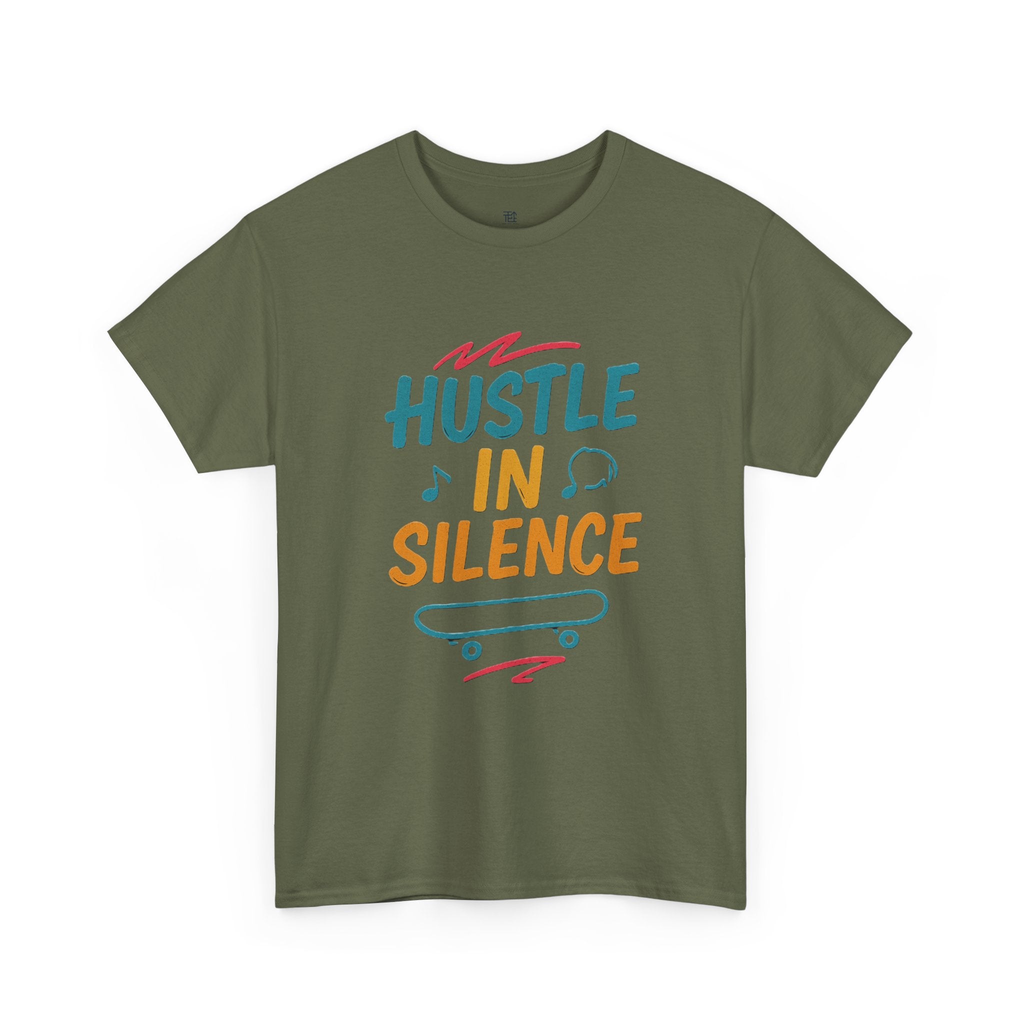 Hustle in Silence Tee - Unisex Heavy Cotton T-Shirt, Skateboarder Gift, Cool Casual Wear, Fitness Shirt, Motivational Apparel