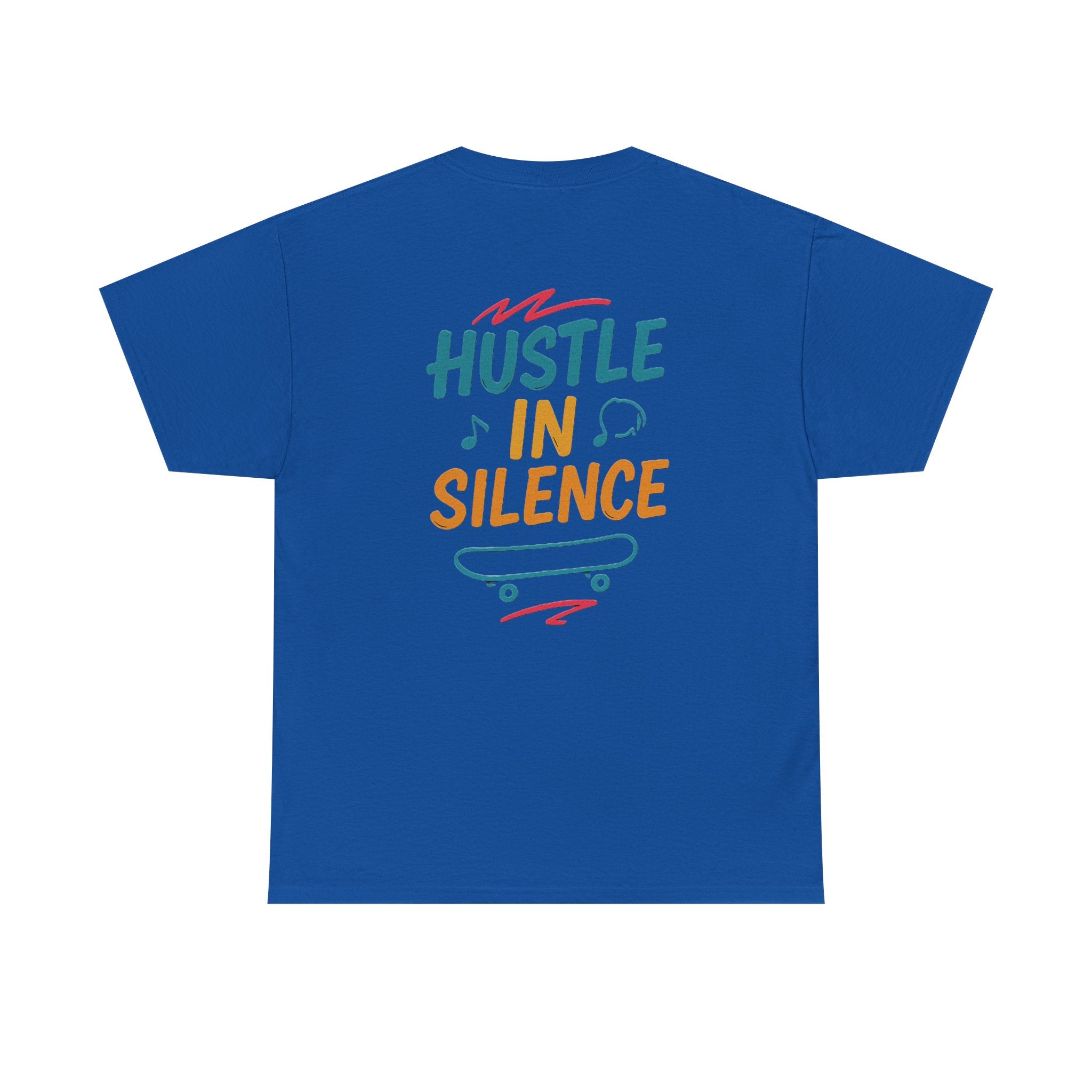 Hustle in Silence Tee - Unisex Heavy Cotton T-Shirt, Skateboarder Gift, Cool Casual Wear, Fitness Shirt, Motivational Apparel
