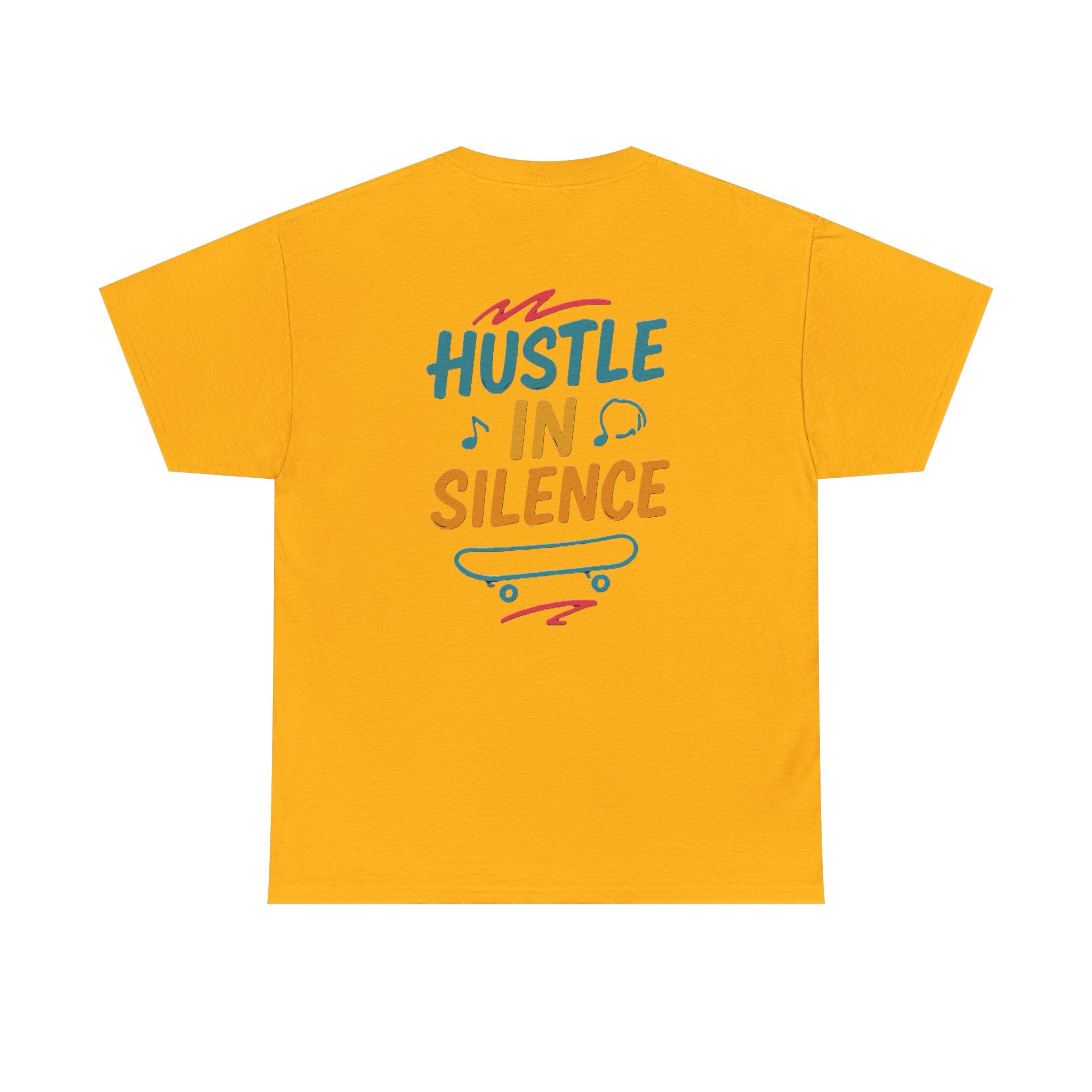 Hustle in Silence Tee - Unisex Heavy Cotton T-Shirt, Skateboarder Gift, Cool Casual Wear, Fitness Shirt, Motivational Apparel