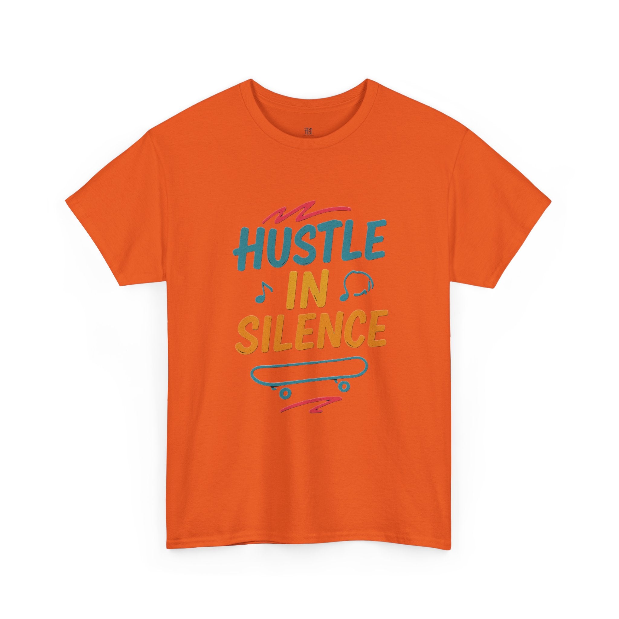 Hustle in Silence Tee - Unisex Heavy Cotton T-Shirt, Skateboarder Gift, Cool Casual Wear, Fitness Shirt, Motivational Apparel