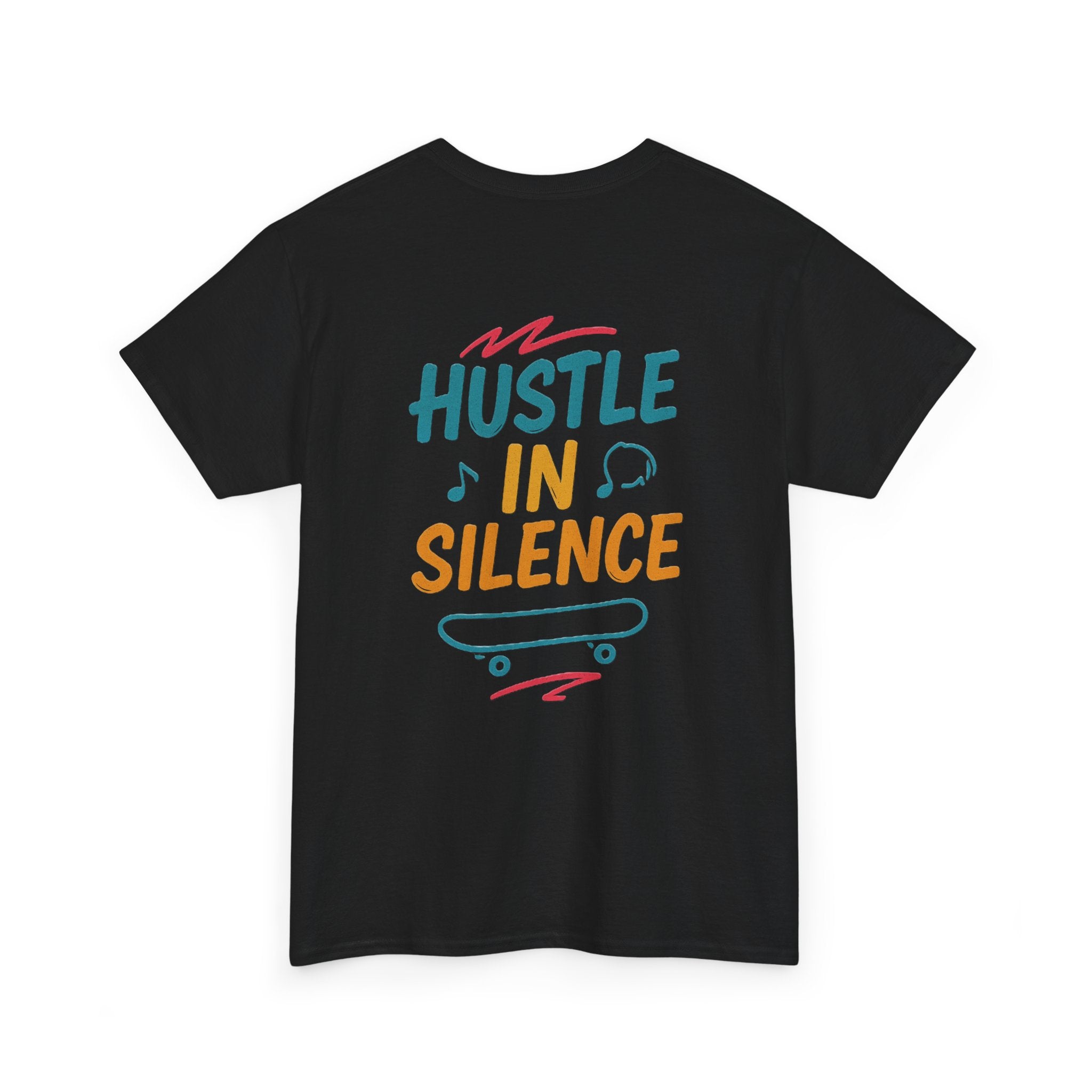 Hustle in Silence Tee - Unisex Heavy Cotton T-Shirt, Skateboarder Gift, Cool Casual Wear, Fitness Shirt, Motivational Apparel