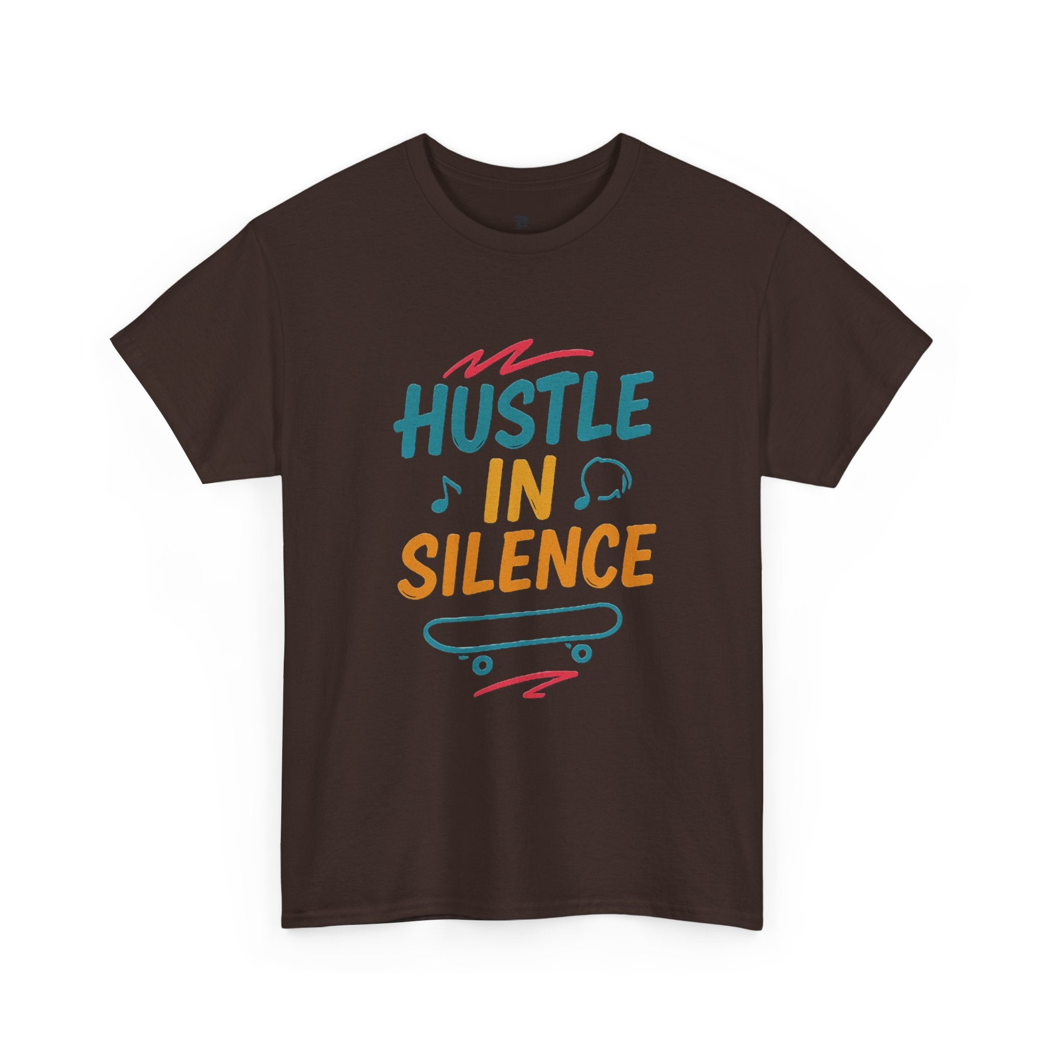 Hustle in Silence Tee - Unisex Heavy Cotton T-Shirt, Skateboarder Gift, Cool Casual Wear, Fitness Shirt, Motivational Apparel