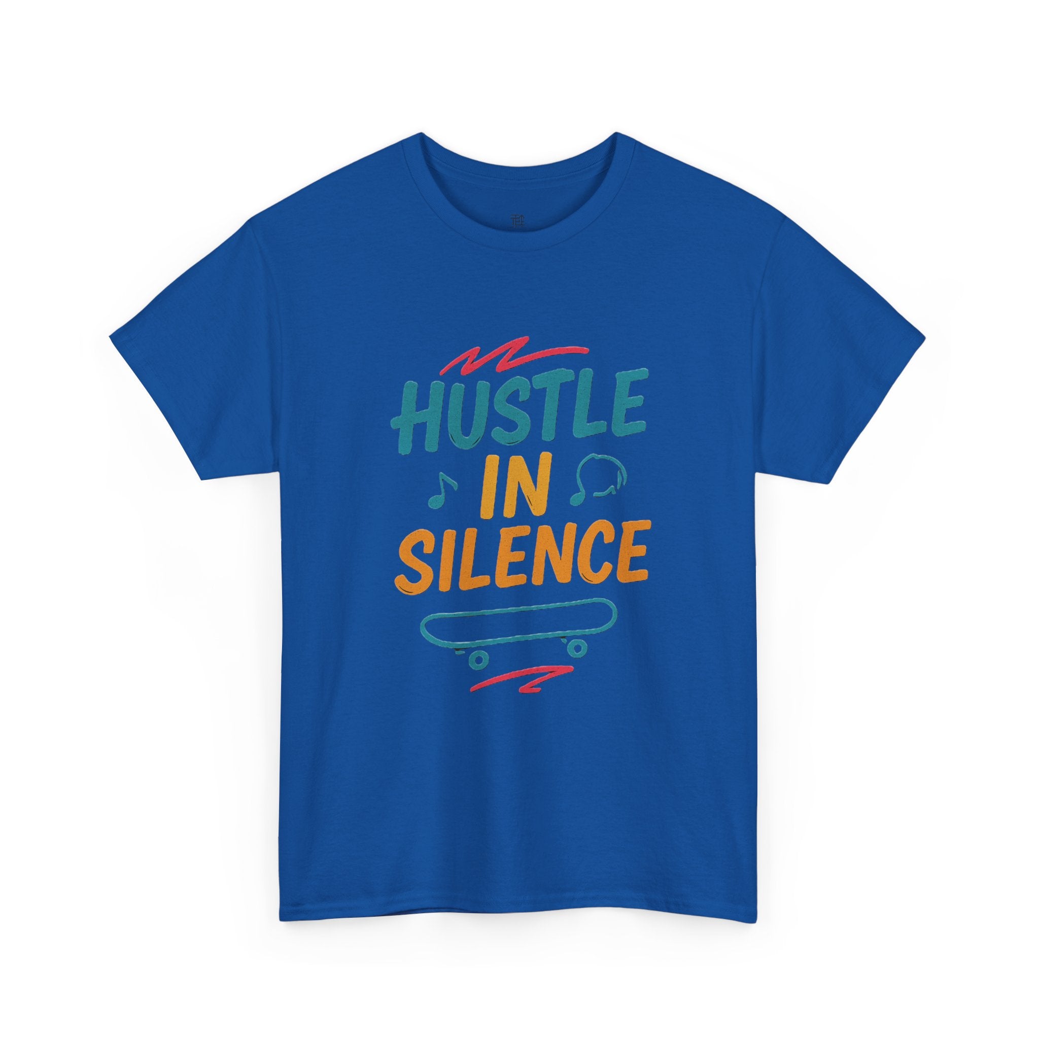 Hustle in Silence Tee - Unisex Heavy Cotton T-Shirt, Skateboarder Gift, Cool Casual Wear, Fitness Shirt, Motivational Apparel