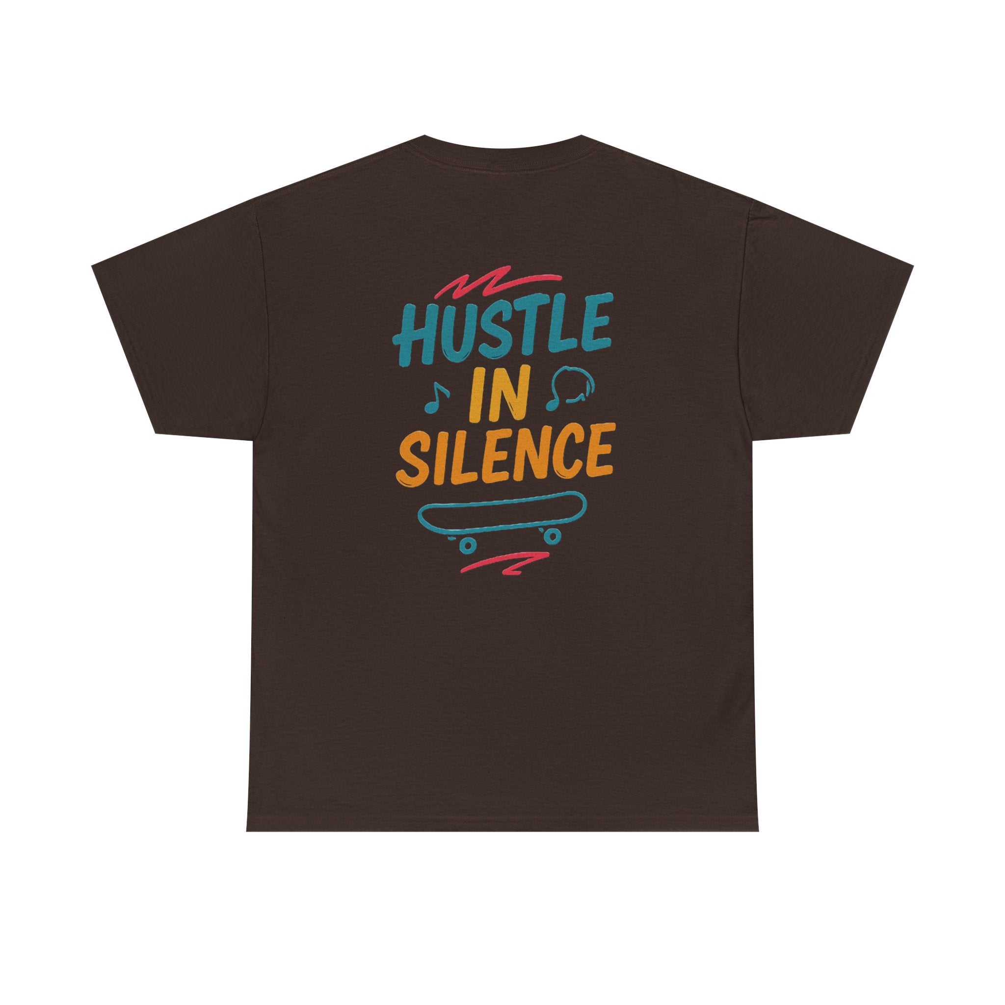 Hustle in Silence Tee - Unisex Heavy Cotton T-Shirt, Skateboarder Gift, Cool Casual Wear, Fitness Shirt, Motivational Apparel
