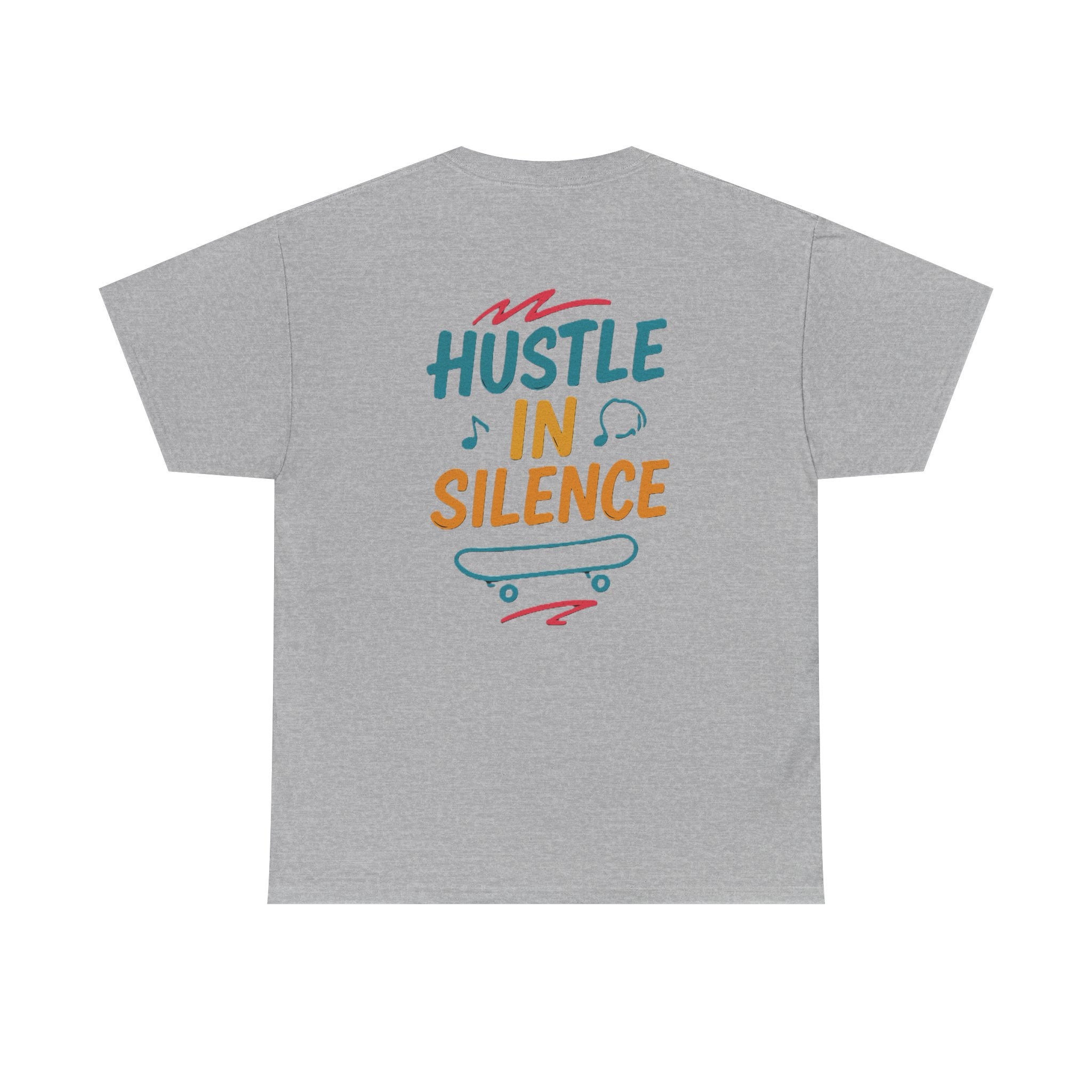 Hustle in Silence Tee - Unisex Heavy Cotton T-Shirt, Skateboarder Gift, Cool Casual Wear, Fitness Shirt, Motivational Apparel