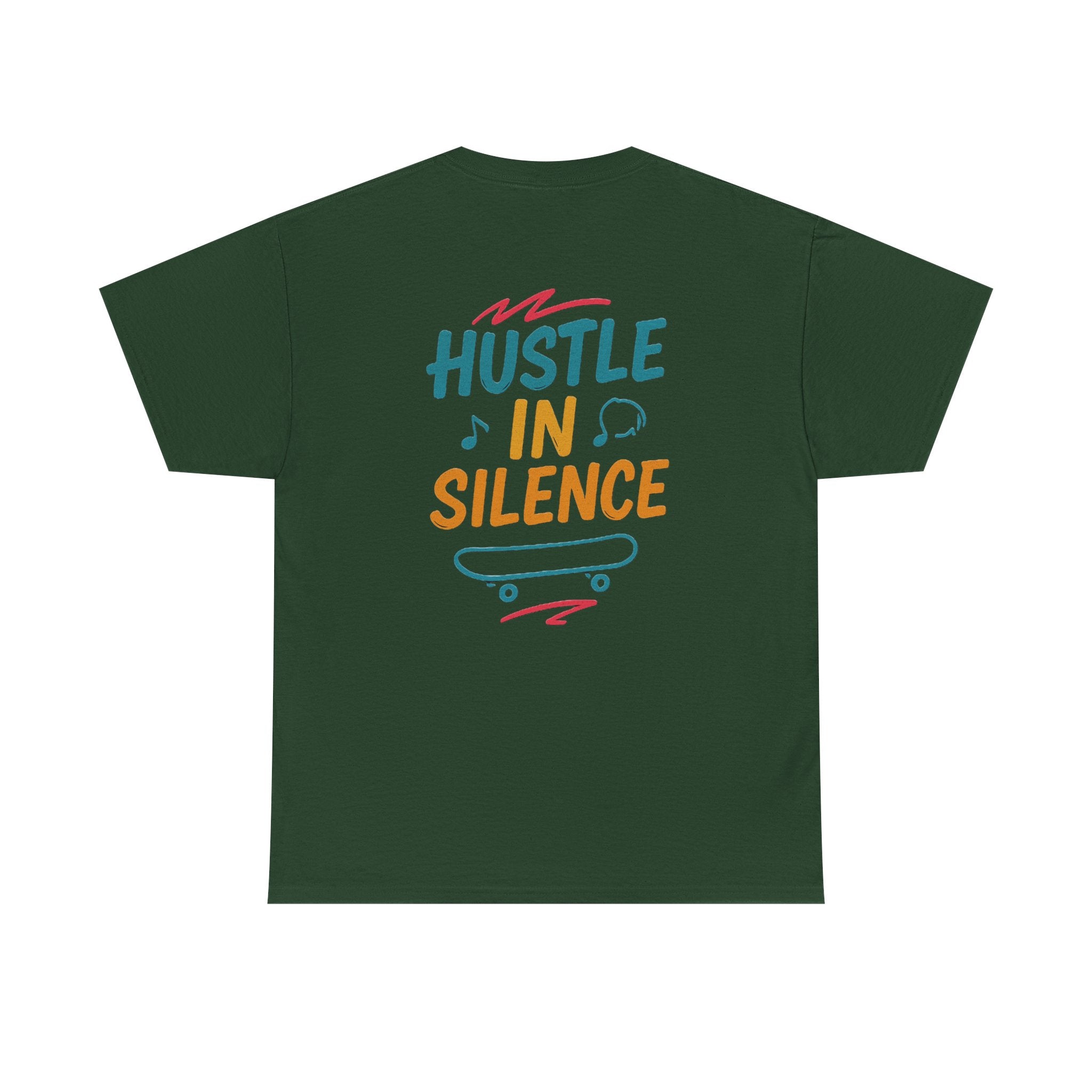Hustle in Silence Tee - Unisex Heavy Cotton T-Shirt, Skateboarder Gift, Cool Casual Wear, Fitness Shirt, Motivational Apparel