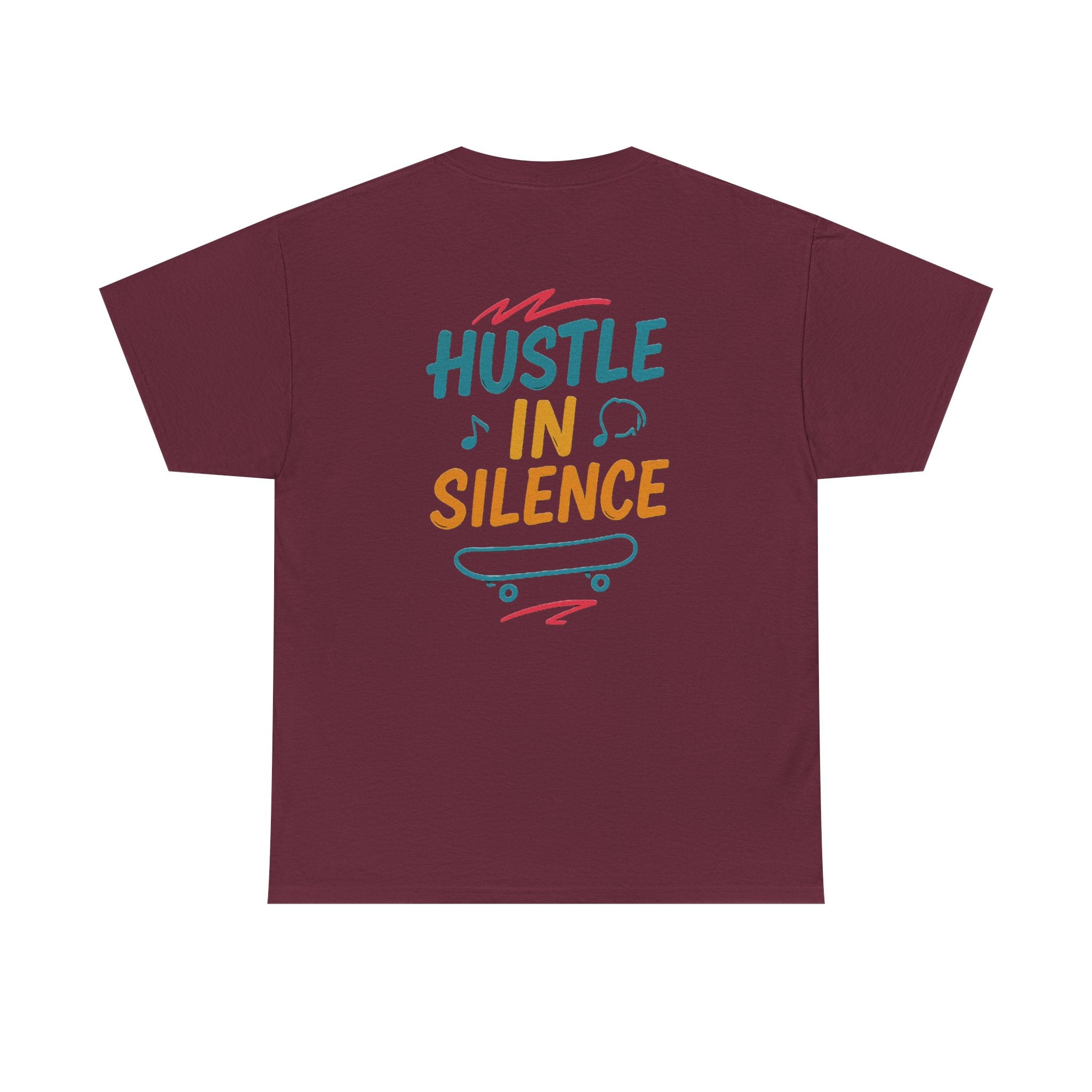 Hustle in Silence Tee - Unisex Heavy Cotton T-Shirt, Skateboarder Gift, Cool Casual Wear, Fitness Shirt, Motivational Apparel