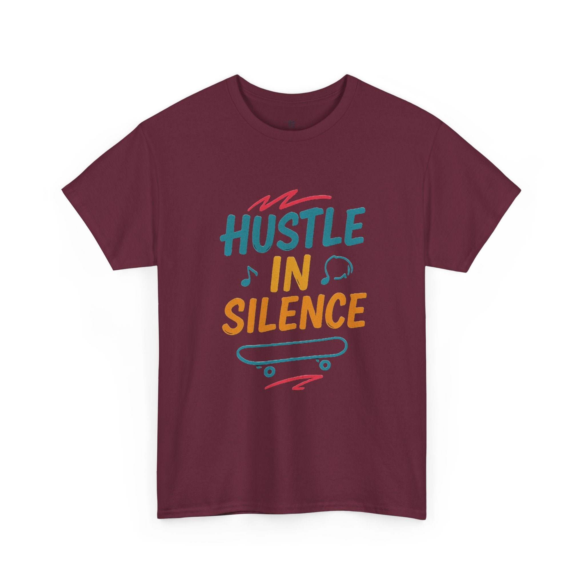 Hustle in Silence Tee - Unisex Heavy Cotton T-Shirt, Skateboarder Gift, Cool Casual Wear, Fitness Shirt, Motivational Apparel