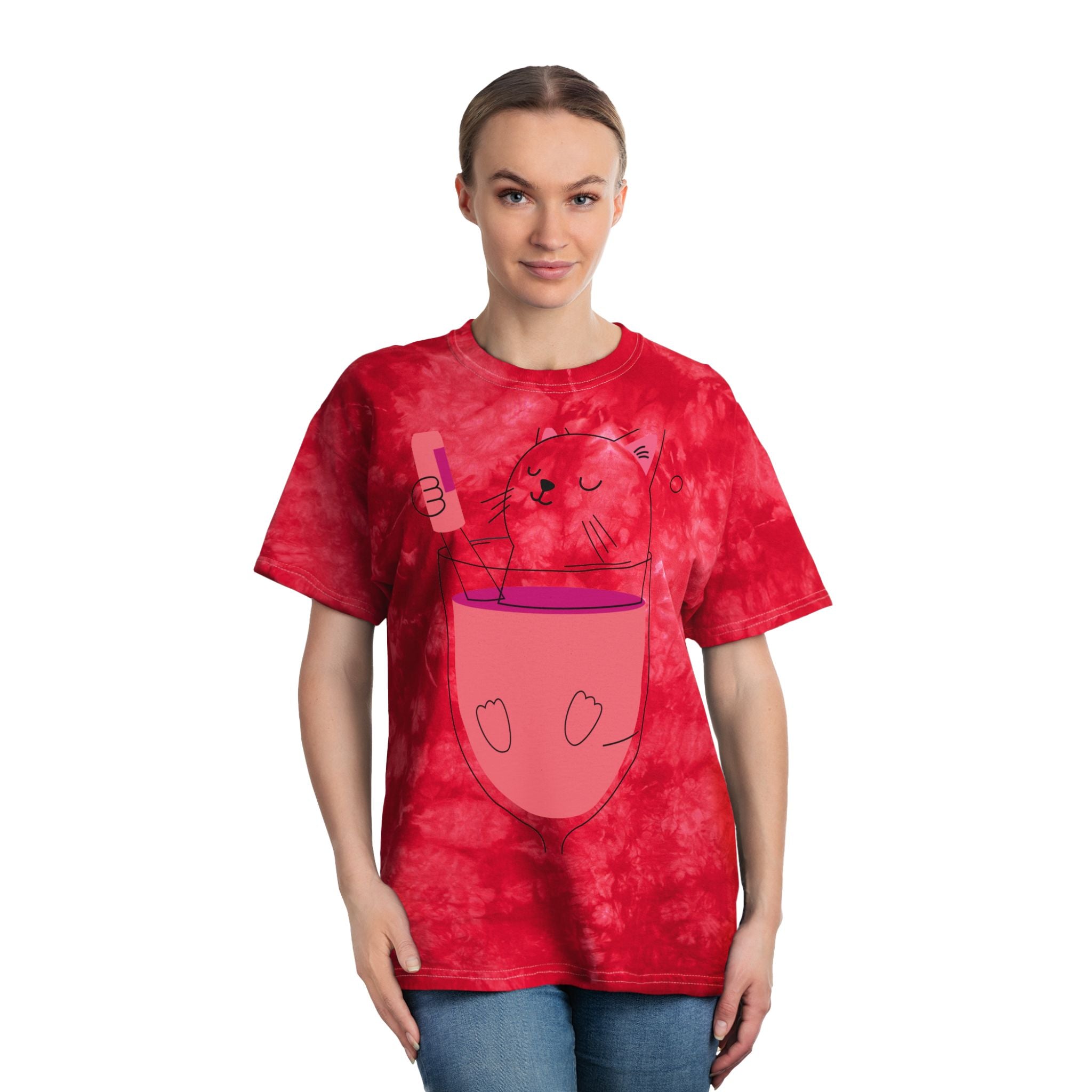 Cute Tie-Dye Cat Tee, Playful Tie-Dye T-Shirt, Fun Graphic Tee, Summer Casual Wear, Gift for Cat Lovers, Festival Attire