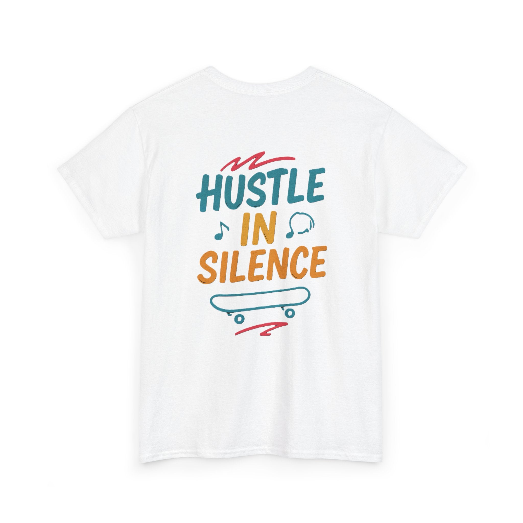 Hustle in Silence Tee - Unisex Heavy Cotton T-Shirt, Skateboarder Gift, Cool Casual Wear, Fitness Shirt, Motivational Apparel