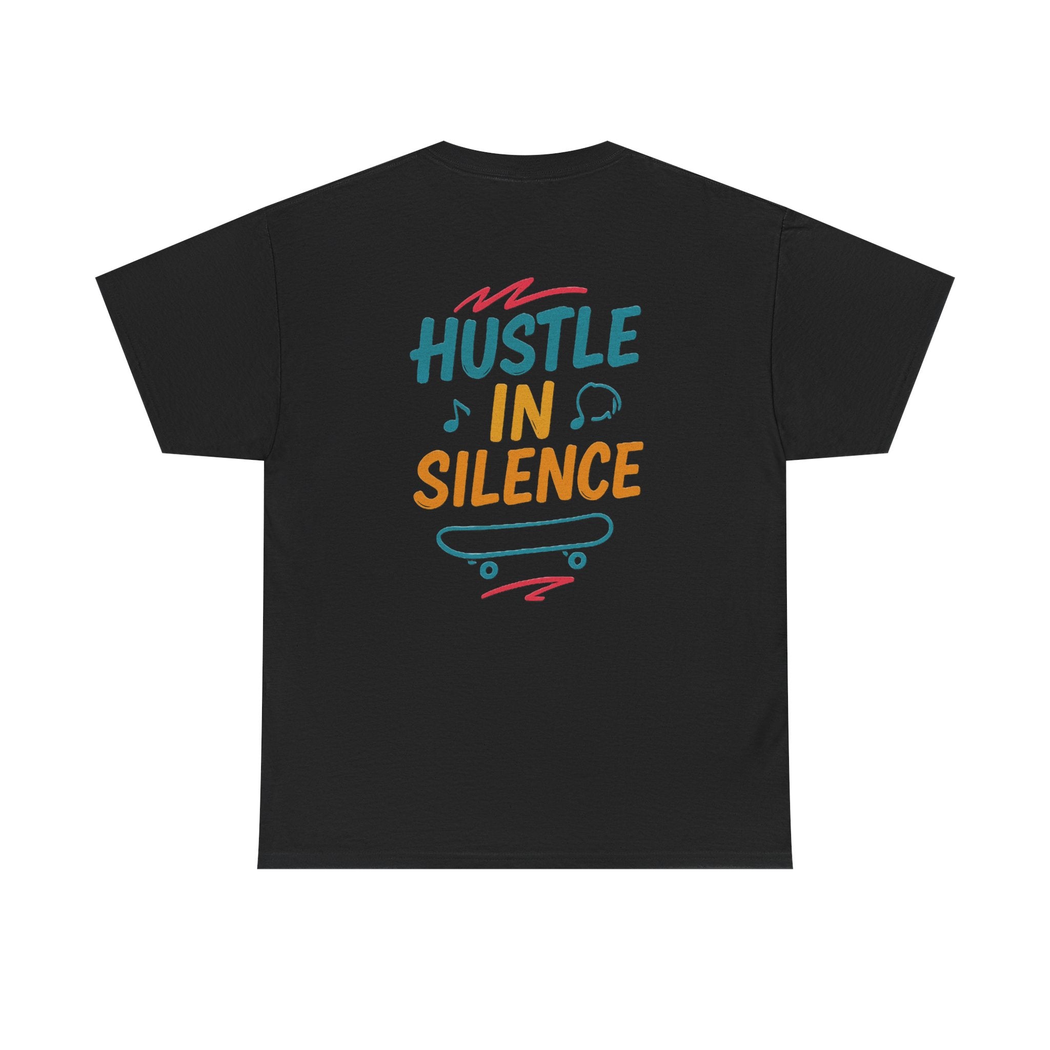 Hustle in Silence Tee - Unisex Heavy Cotton T-Shirt, Skateboarder Gift, Cool Casual Wear, Fitness Shirt, Motivational Apparel