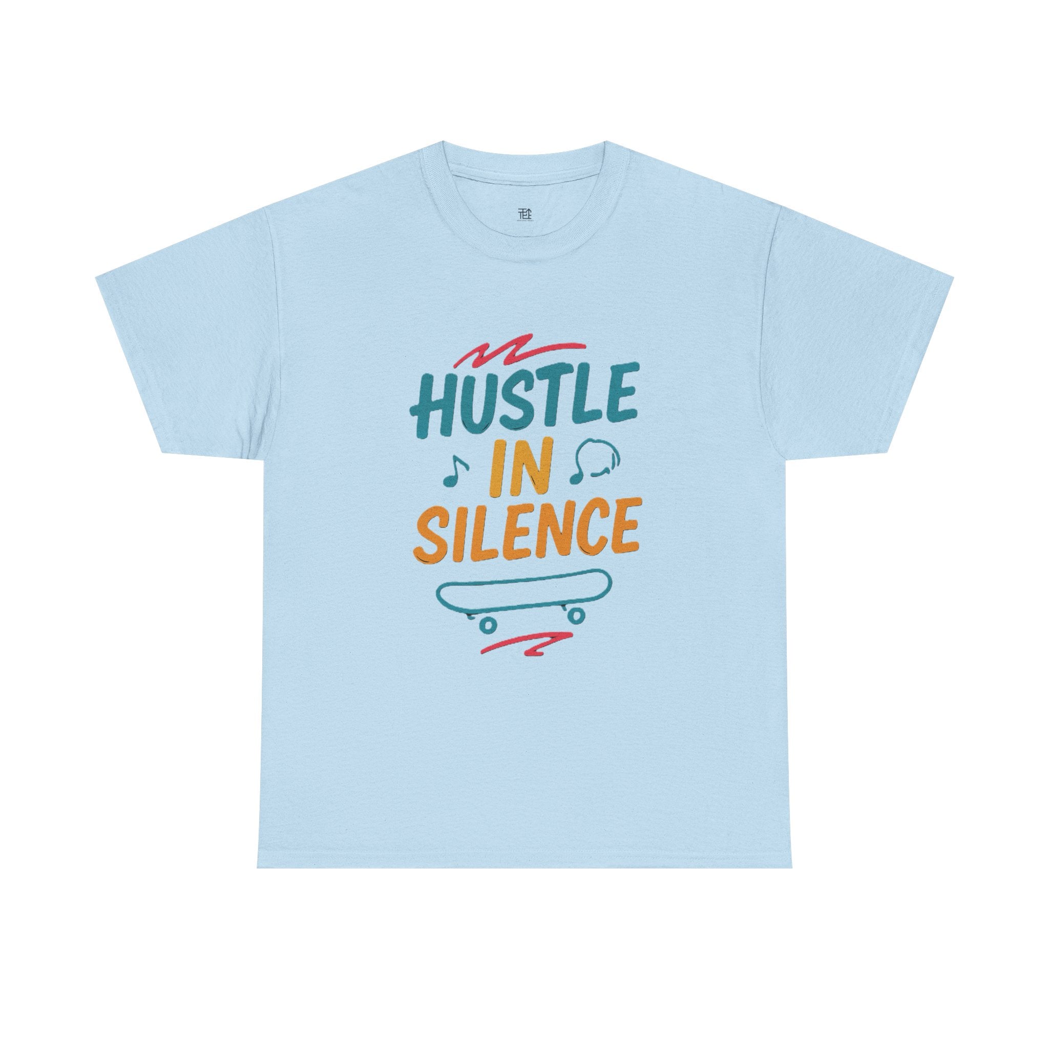 Hustle in Silence Tee - Unisex Heavy Cotton T-Shirt, Skateboarder Gift, Cool Casual Wear, Fitness Shirt, Motivational Apparel