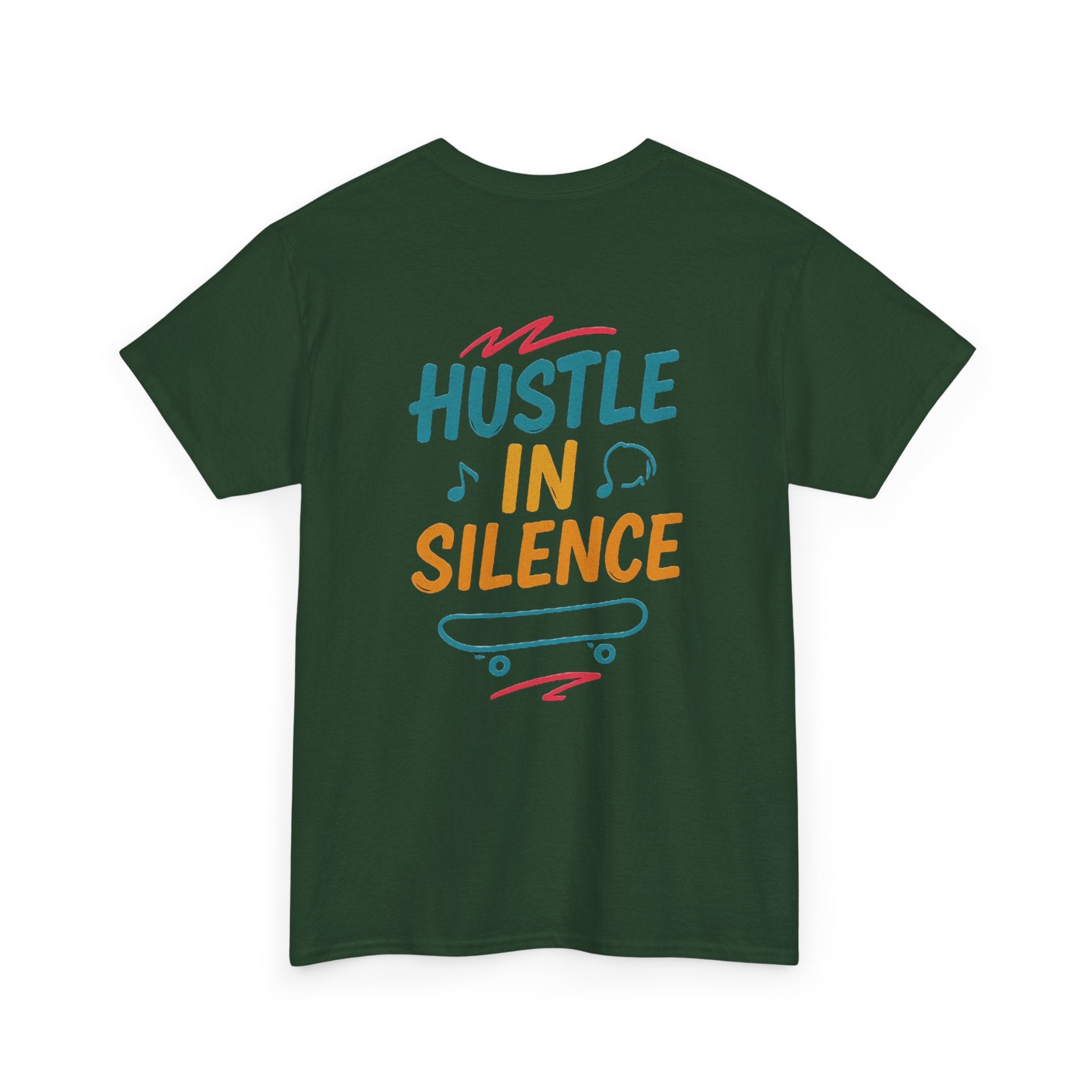 Hustle in Silence Tee - Unisex Heavy Cotton T-Shirt, Skateboarder Gift, Cool Casual Wear, Fitness Shirt, Motivational Apparel