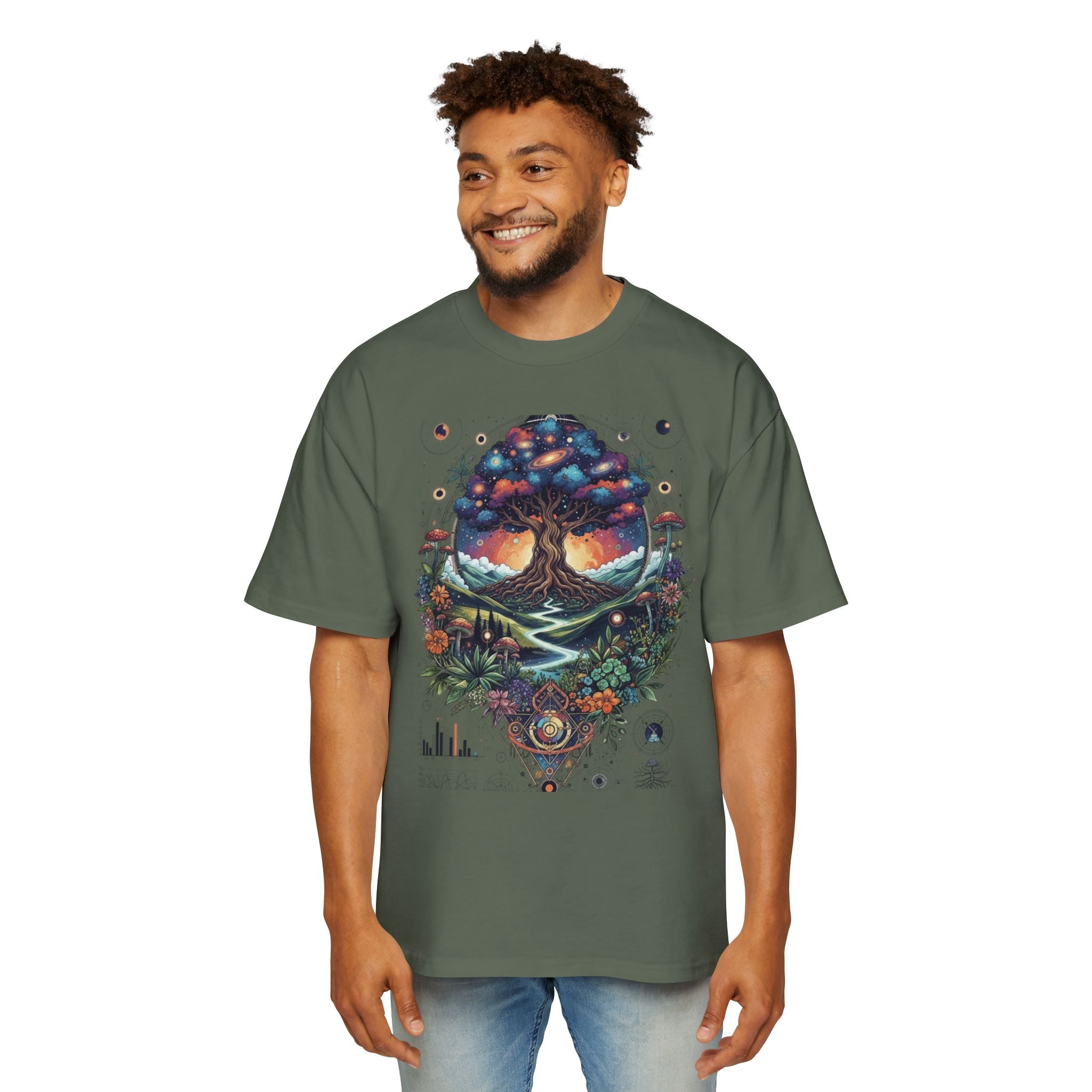 Bohemian Tree of Life Tee, Oversized Men's Shirt, Festival Wear, Nature Lover Gift, Eco-Friendly Fashion, Casual Summer Top