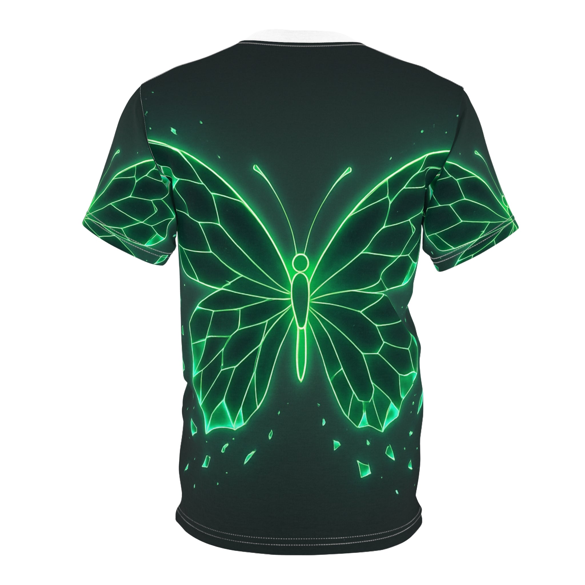 Glow-in-the-Dark Butterfly Tee, Unisex AOP Shirt, Nature Lover Gift, Festival Wear, Eco-Friendly Fashion