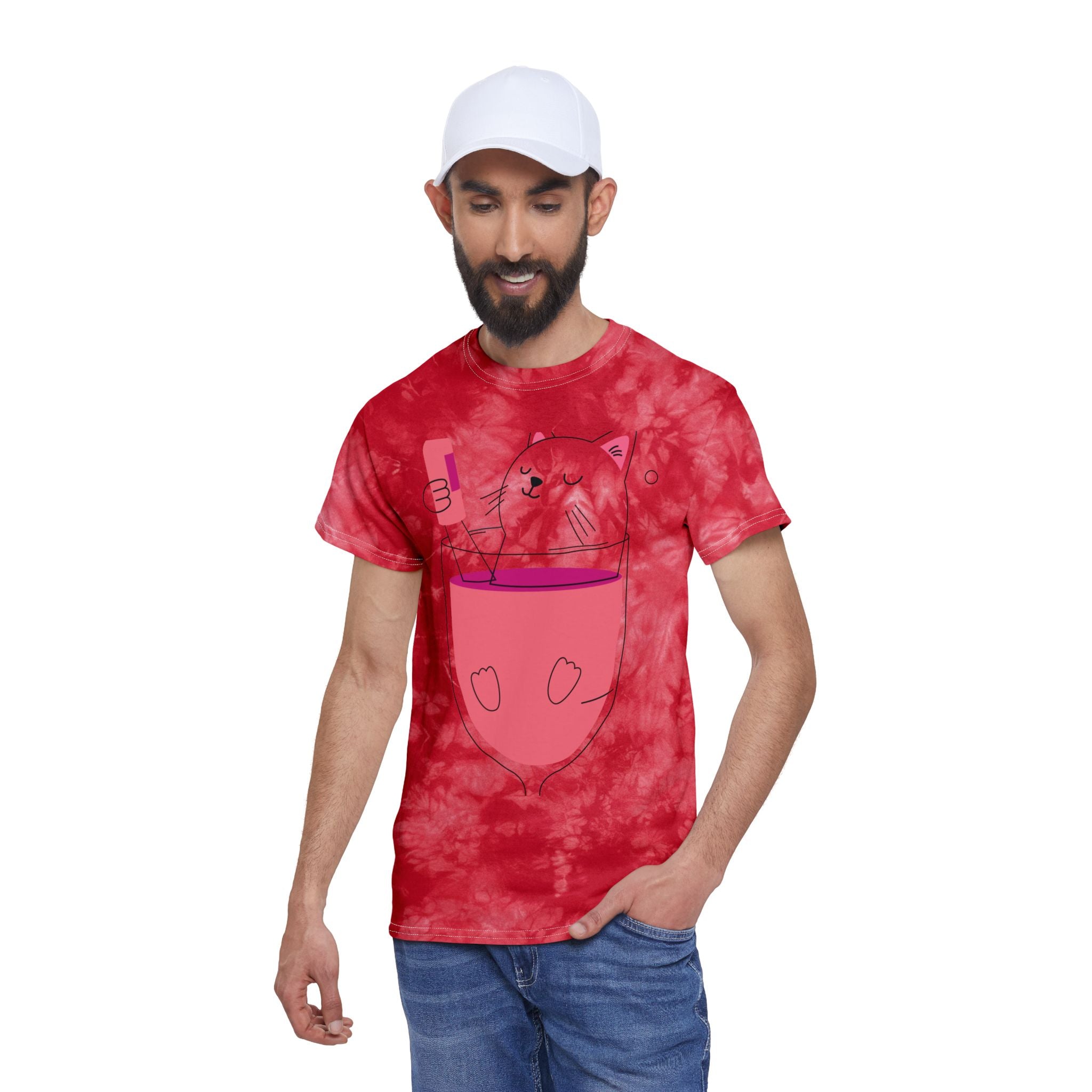 Cute Tie-Dye Cat Tee, Playful Tie-Dye T-Shirt, Fun Graphic Tee, Summer Casual Wear, Gift for Cat Lovers, Festival Attire