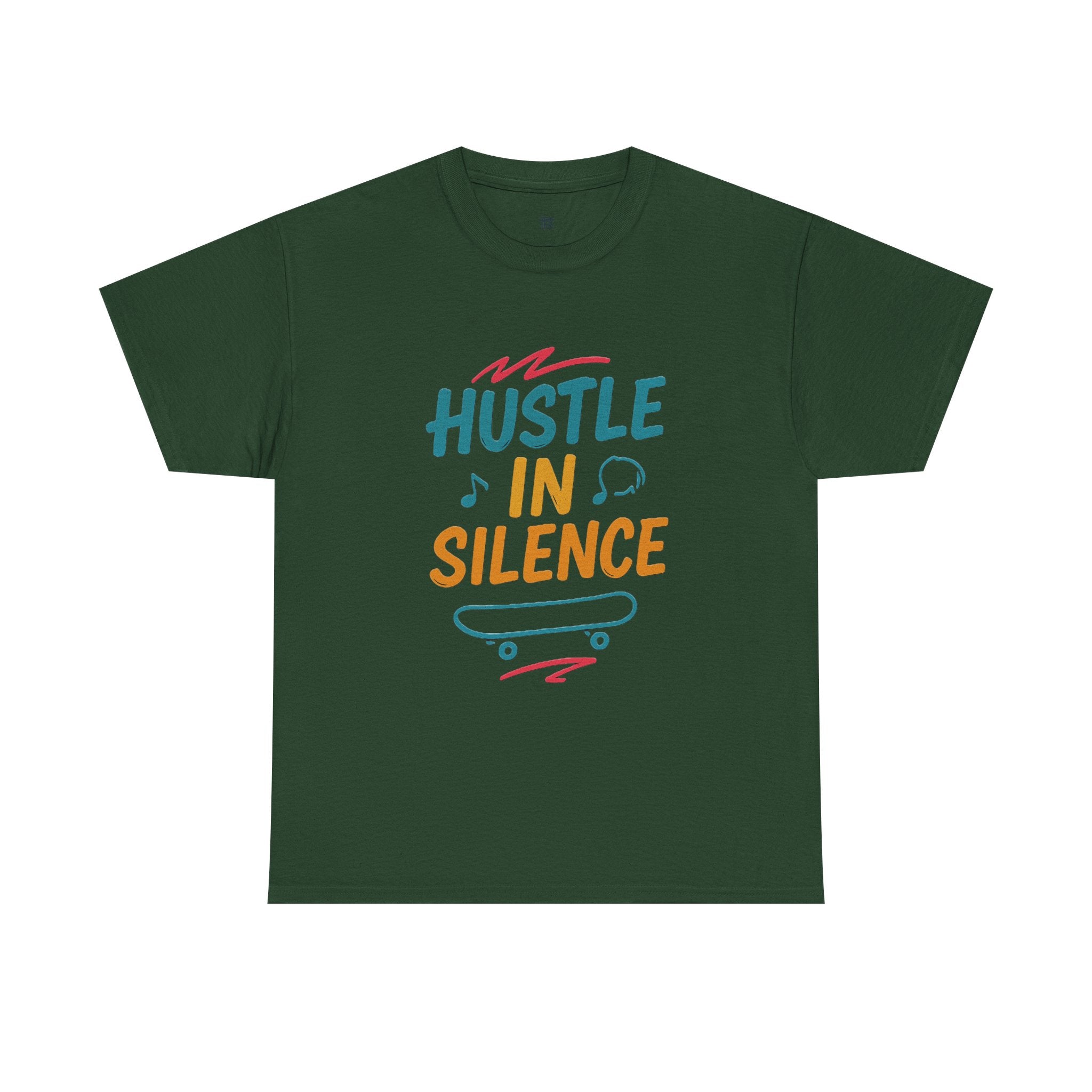 Hustle in Silence Tee - Unisex Heavy Cotton T-Shirt, Skateboarder Gift, Cool Casual Wear, Fitness Shirt, Motivational Apparel