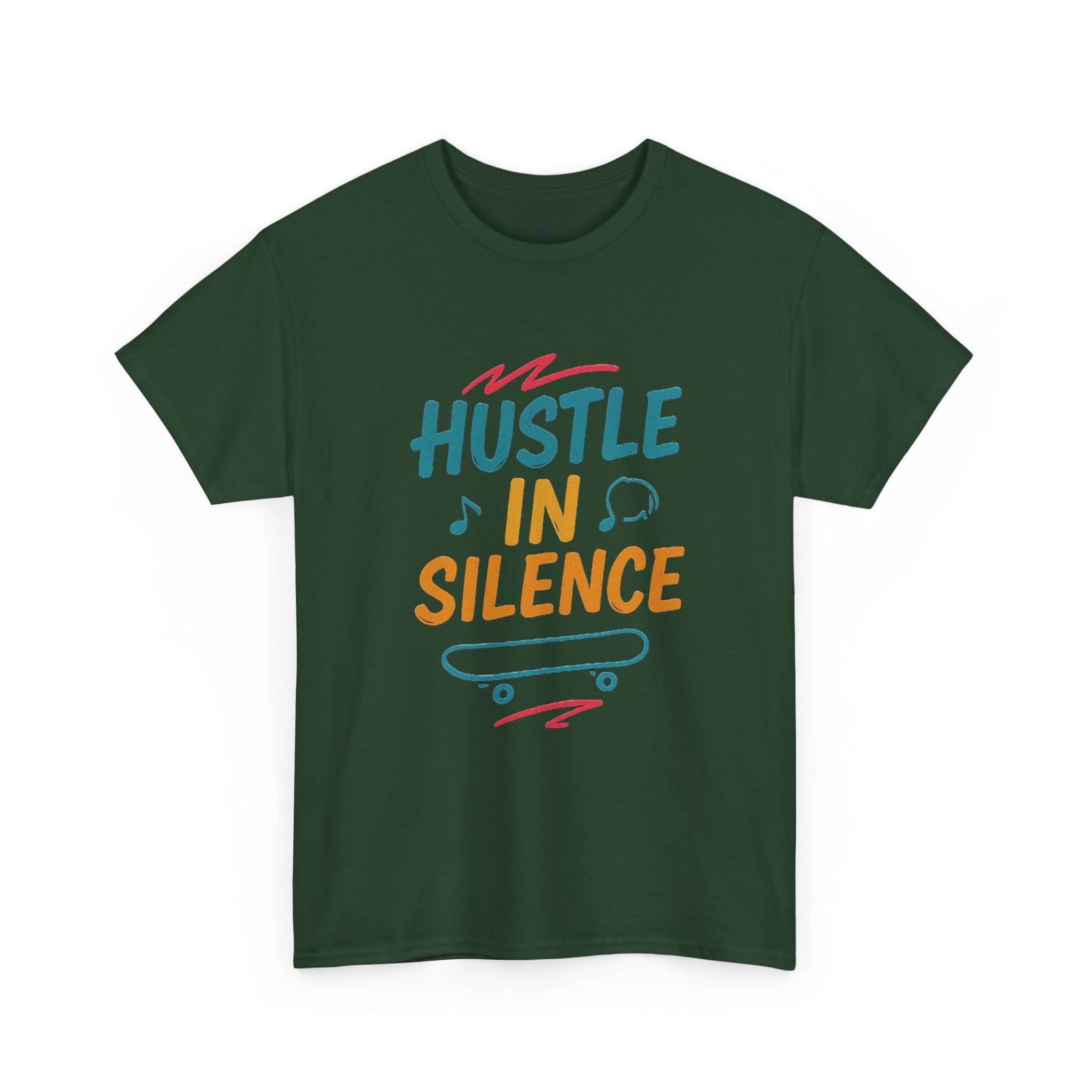 Hustle in Silence Tee - Unisex Heavy Cotton T-Shirt, Skateboarder Gift, Cool Casual Wear, Fitness Shirt, Motivational Apparel