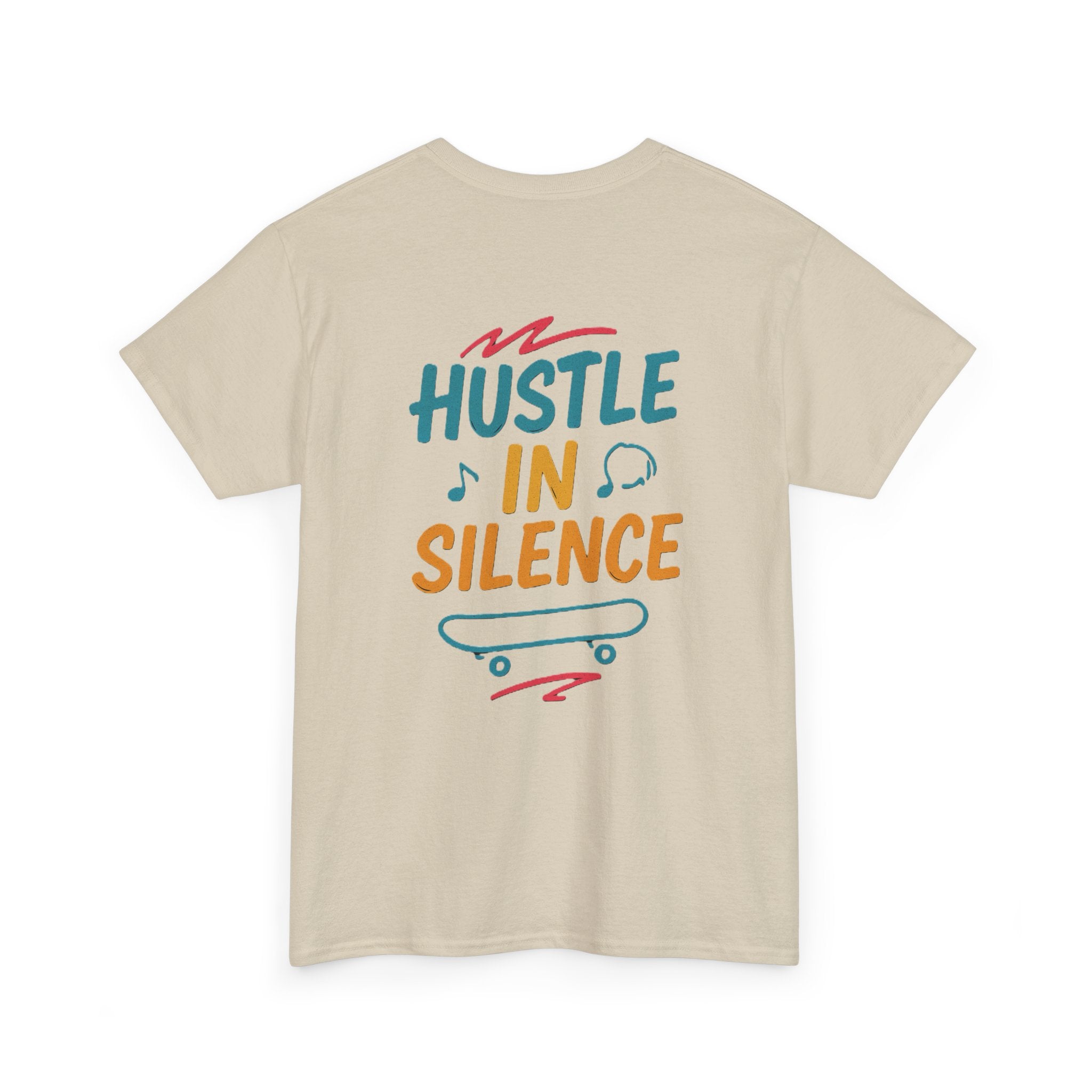 Hustle in Silence Tee - Unisex Heavy Cotton T-Shirt, Skateboarder Gift, Cool Casual Wear, Fitness Shirt, Motivational Apparel