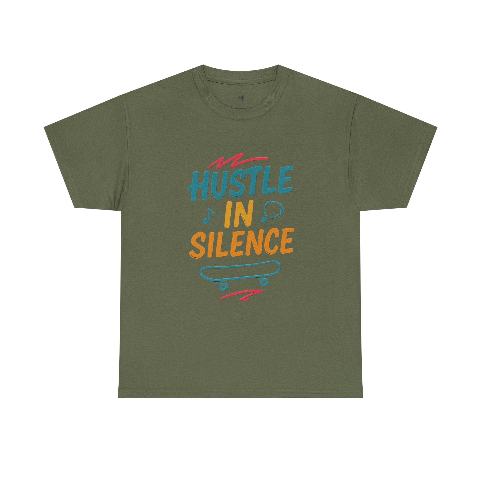 Hustle in Silence Tee - Unisex Heavy Cotton T-Shirt, Skateboarder Gift, Cool Casual Wear, Fitness Shirt, Motivational Apparel